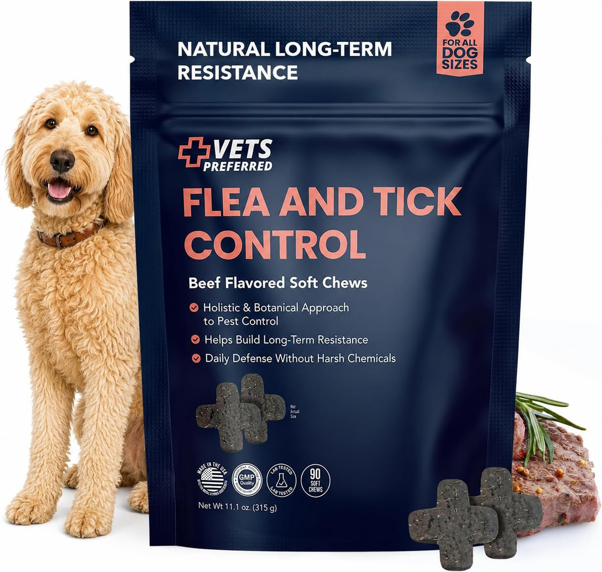 Chewable Flea and Tick Prevention for Dogs 90 Ct P551