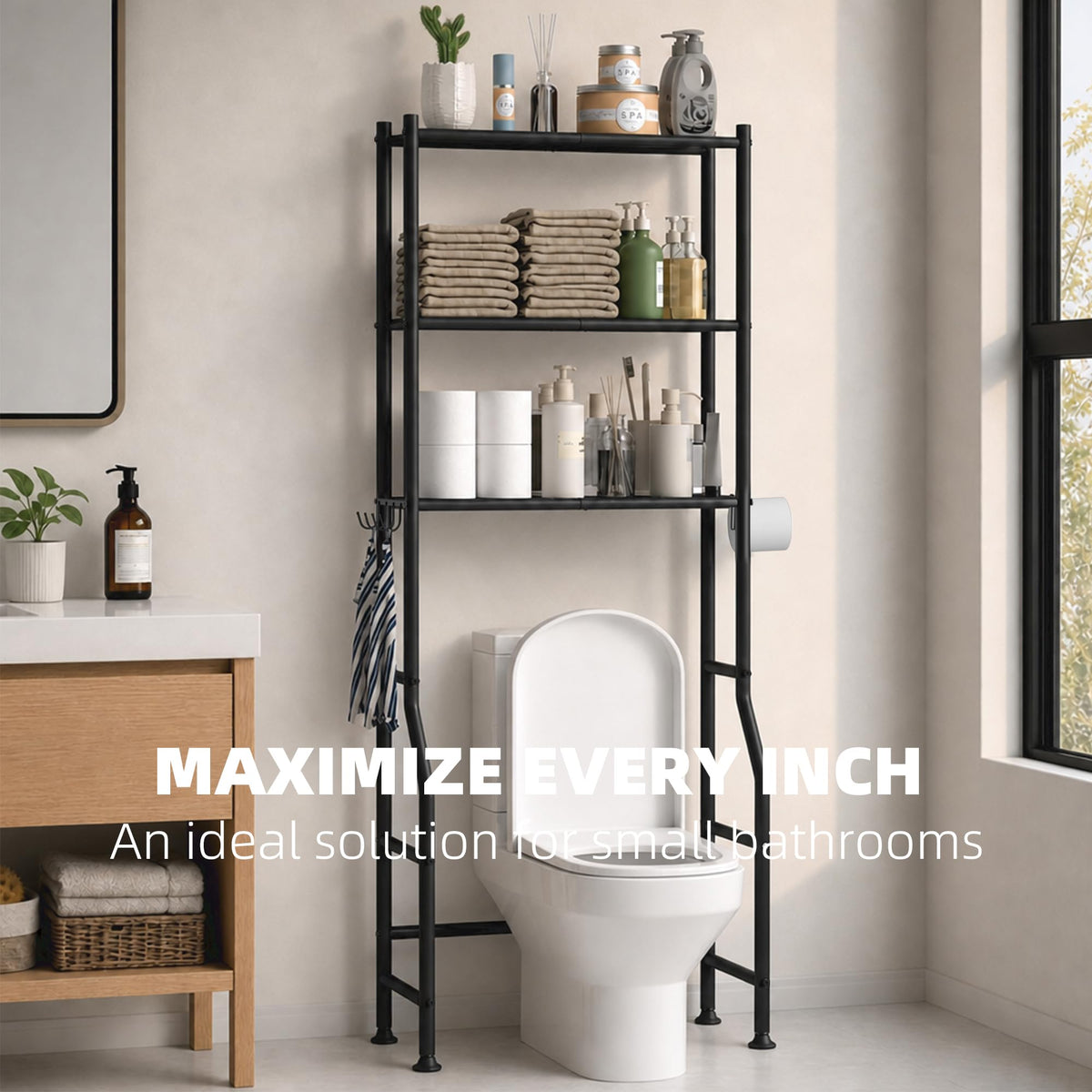 3-Tier Over Toilet Storage, Black V795
