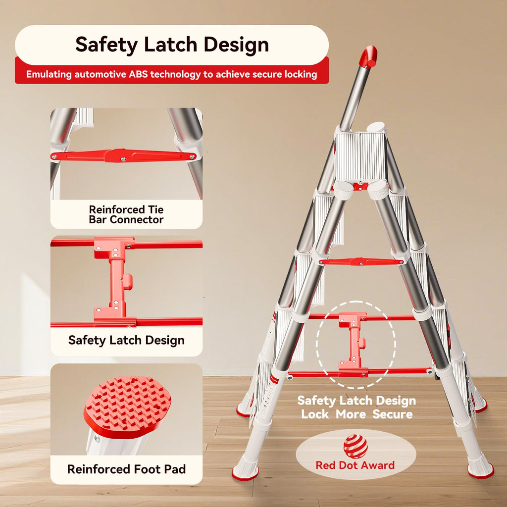 Telescoping Extension Ladder, 4.4FT Folding Step Stool, Aluminum 5 Step Ladder 600lbs Capacity X688117