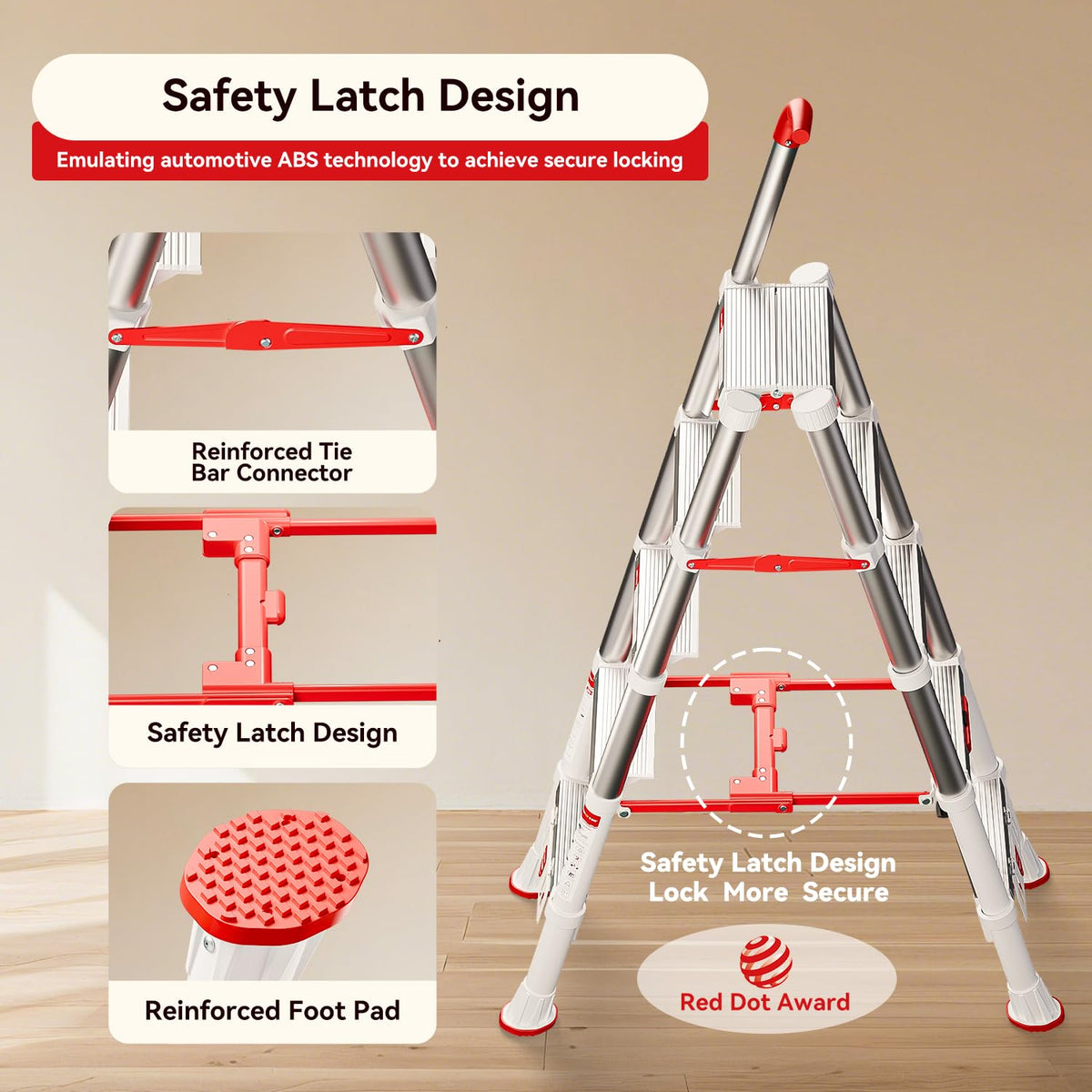 Telescoping Extension Ladder, 4.4FT Folding Step Stool, Aluminum 5 Step Ladder 600lbs Capacity X688117