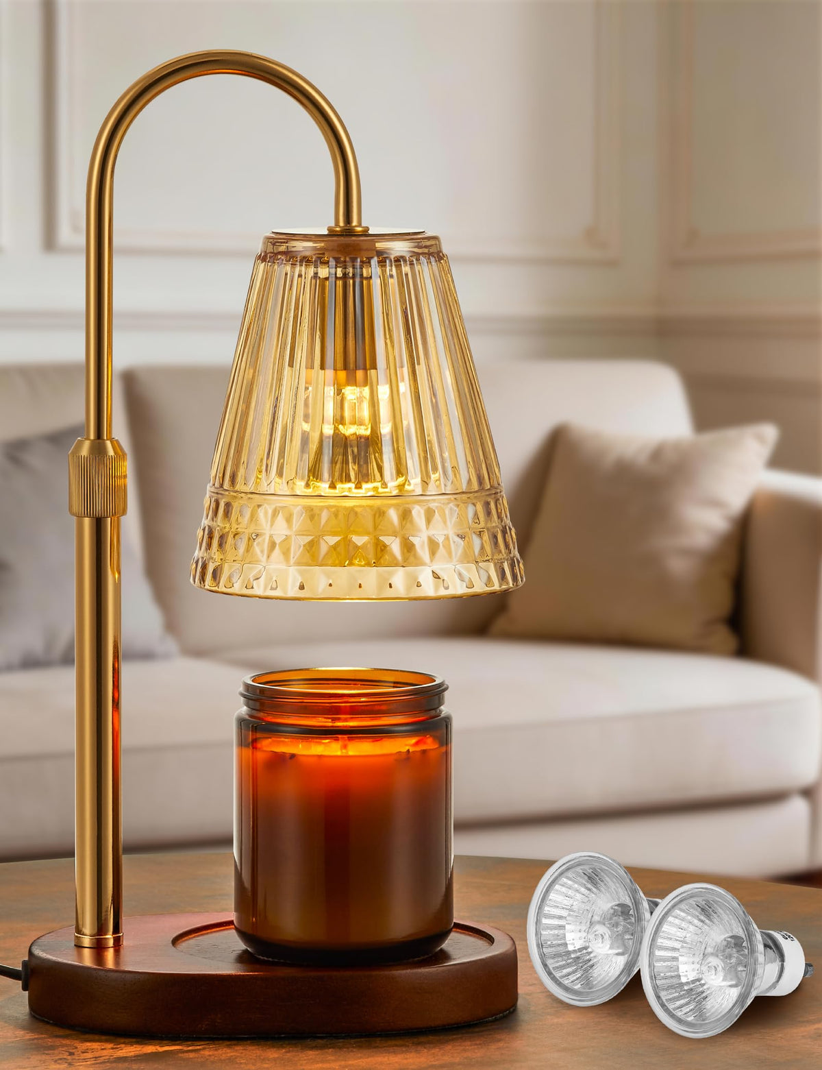 Candle Warmer Lamp with Dimmer & Timer, Adjustable Height, Amber-gold W629831