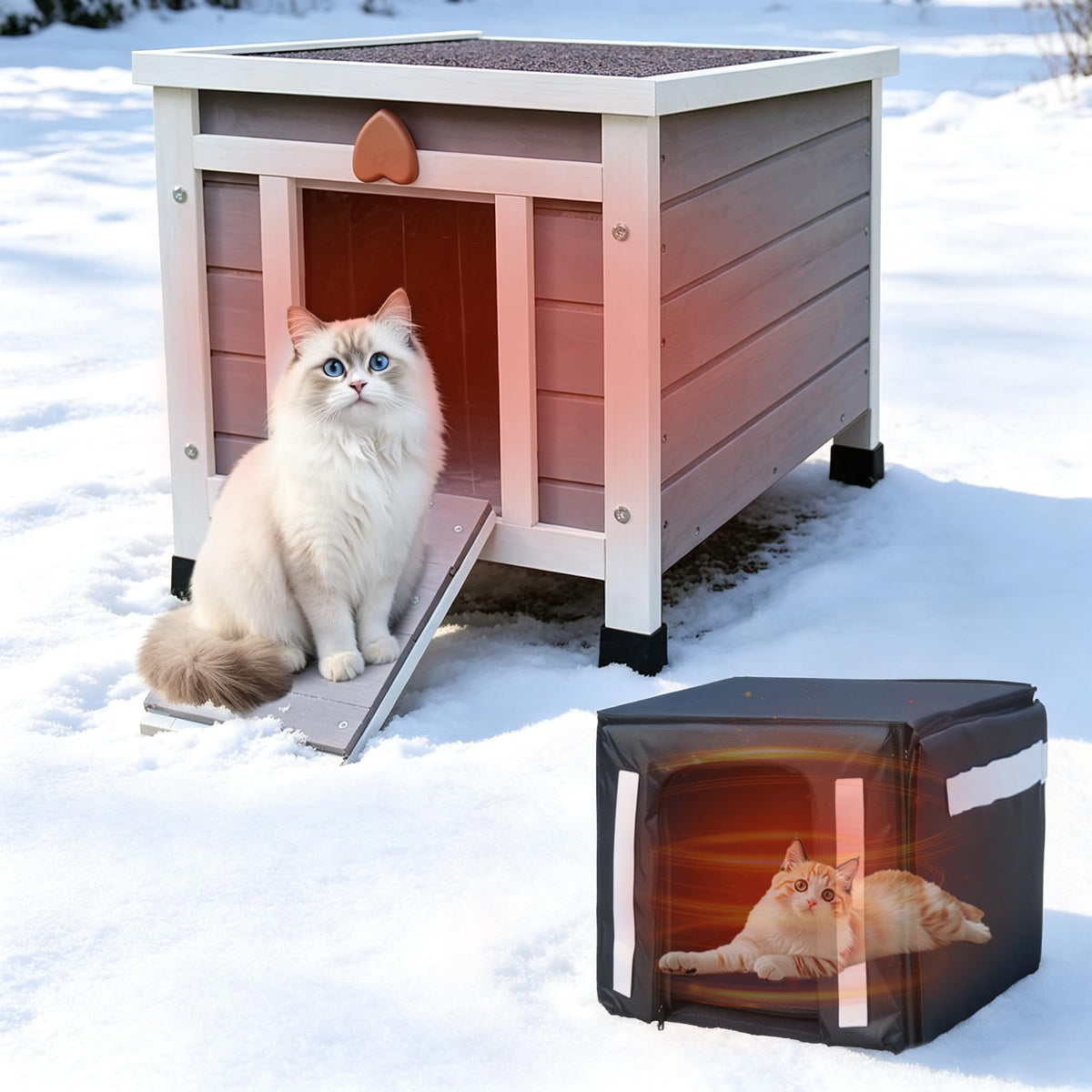 Insulated Outdoor Cat House with Liner J407327