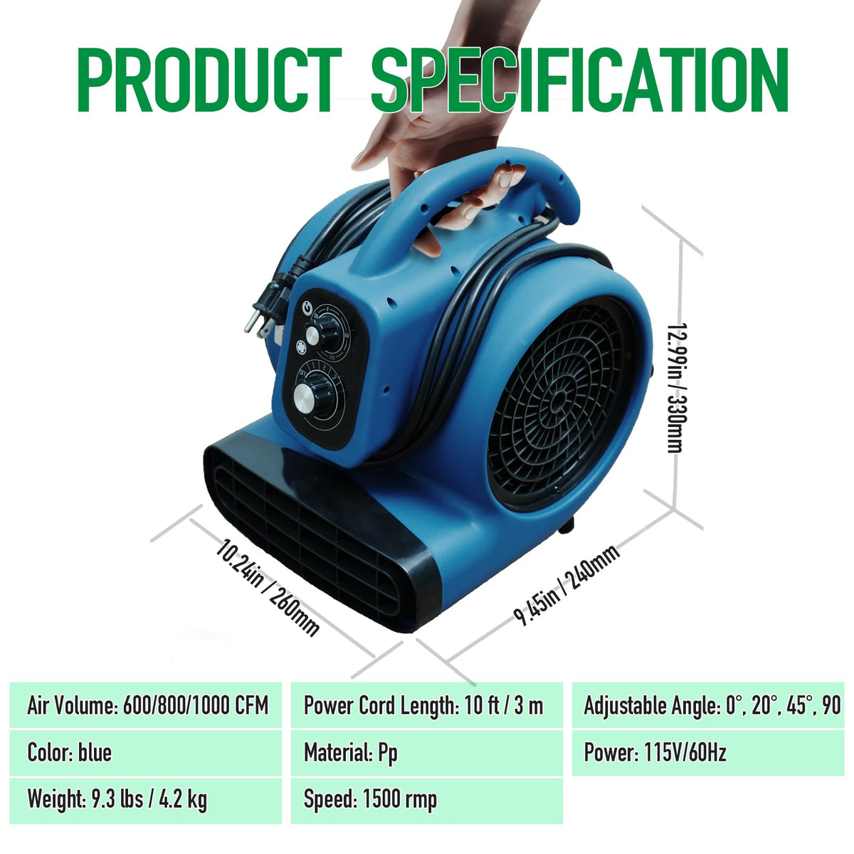 1/4 HP 1000 CFM Portable Floor Blower Fan K847774