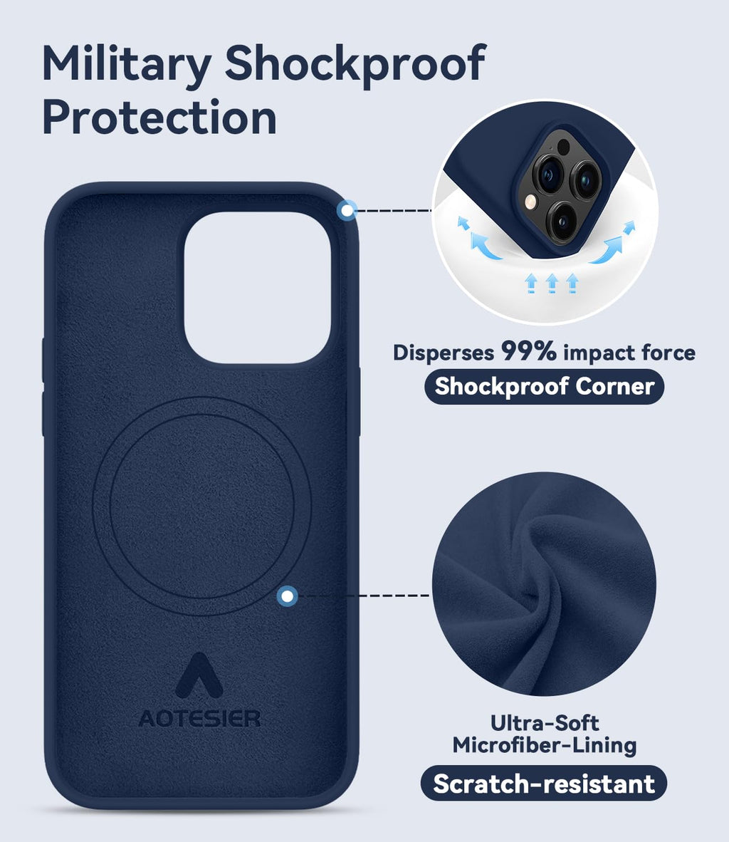 Magnetic Silicone Phone Case with Microfiber Lining, 6.7 inch, Navy Blue R510