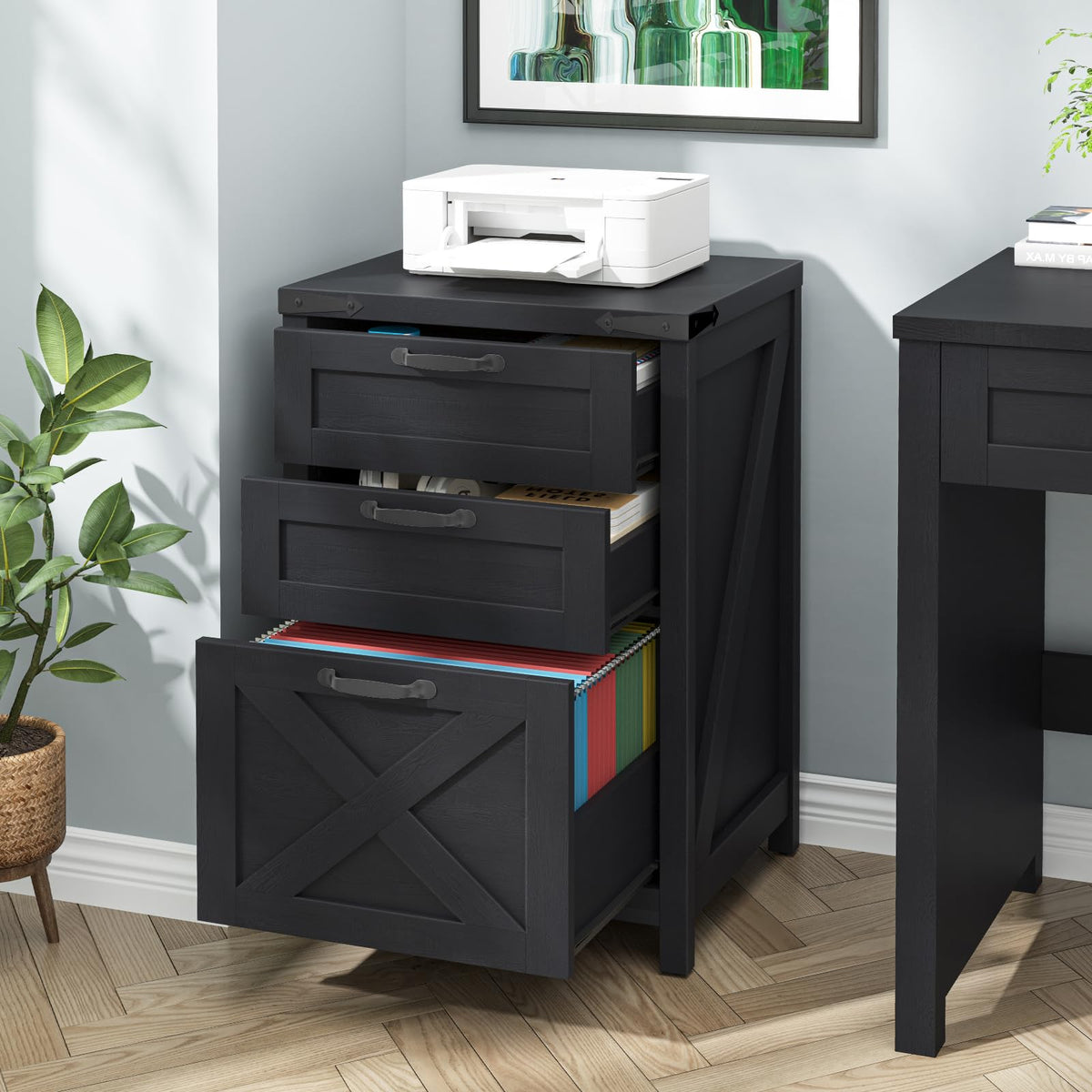 Black 3 Drawer File Cabinet Z517
