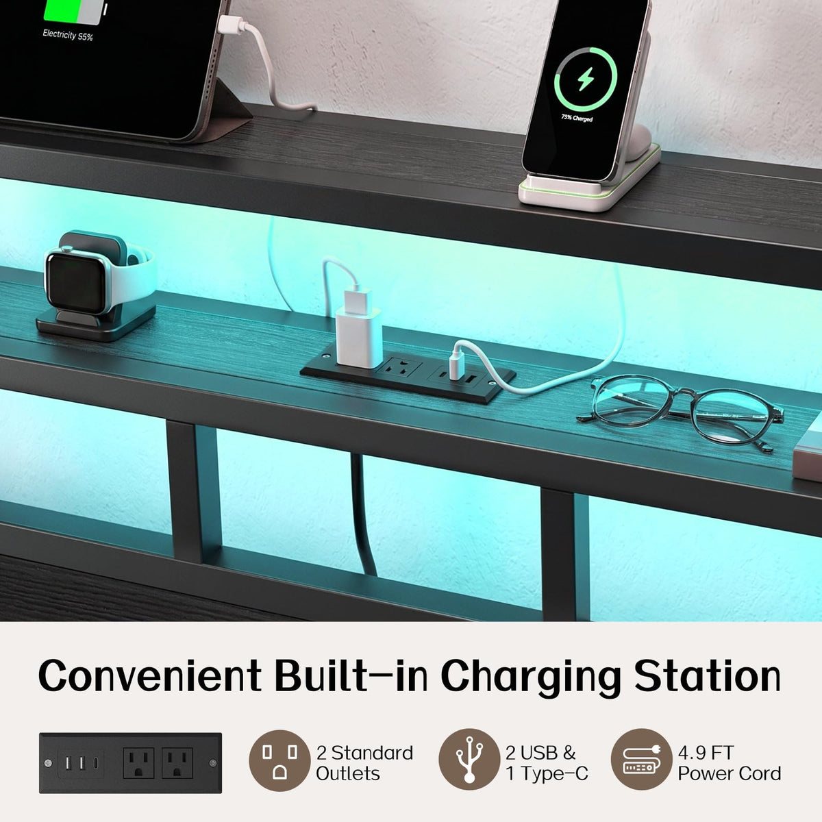 Full Size Bed Frame with Charging Station and LED C833775
