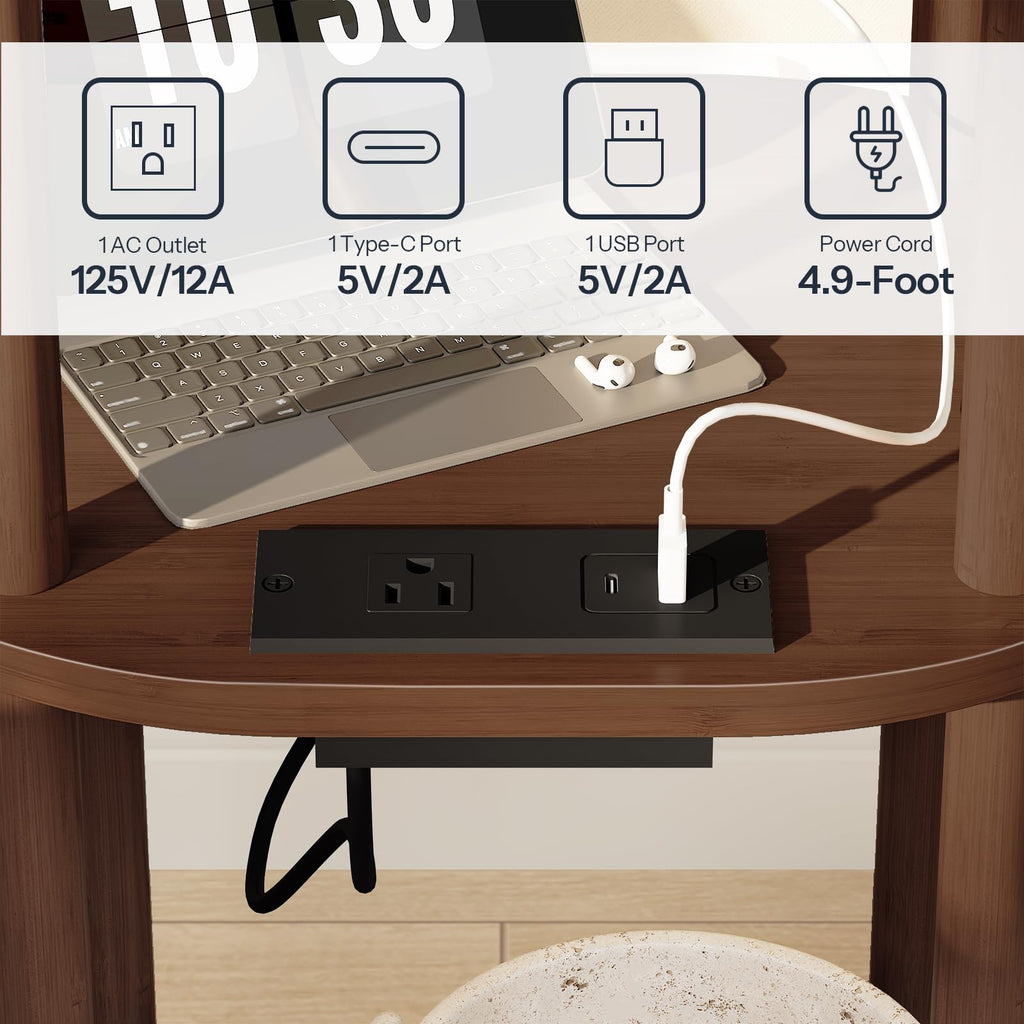 3-Tier Oval Bamboo Side Table with Charging Station Q17960
