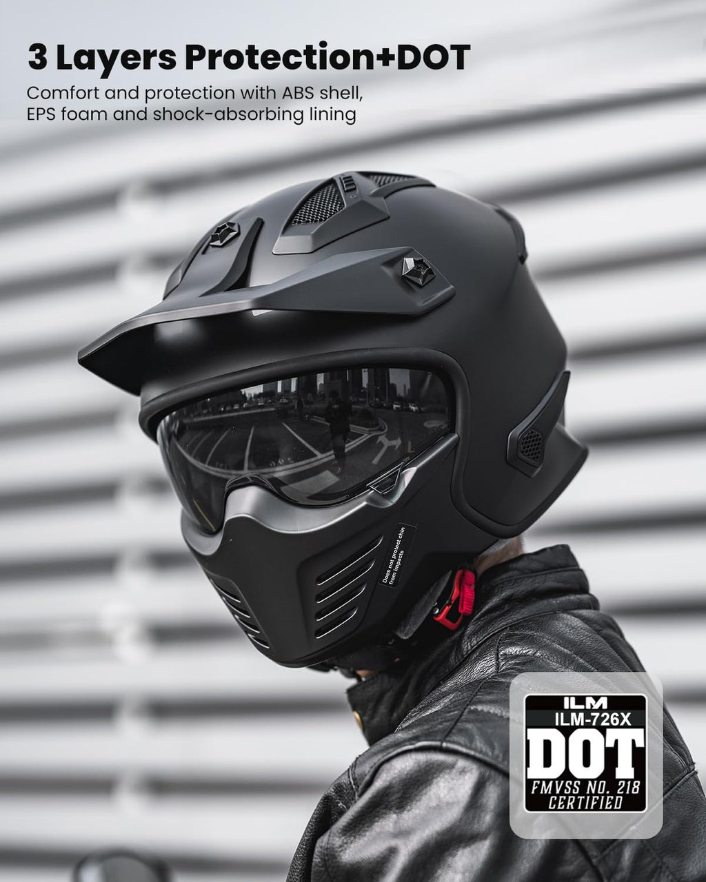 Open Face 3/4 Half Motorcycle Helmet DOT Matte Black M D8726