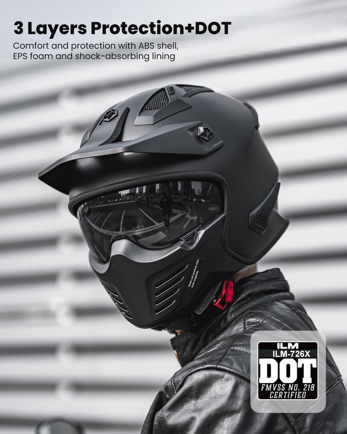 Open Face 3/4 Half Motorcycle Helmet DOT Matte Black M D8726