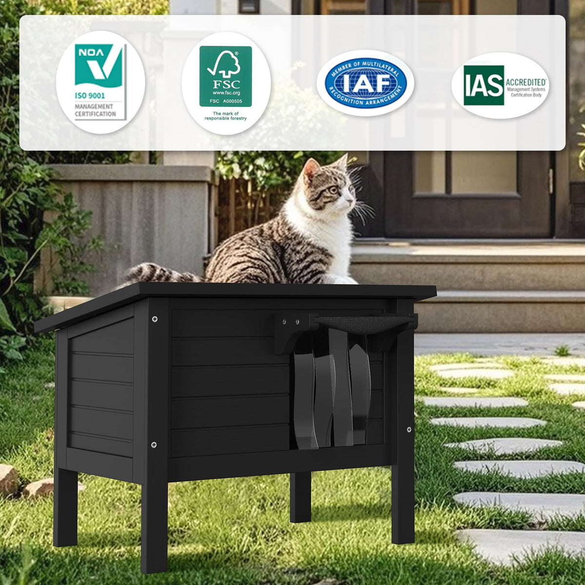 Weatherproof Insulated Solid Wood Outdoor Cat House Z2856