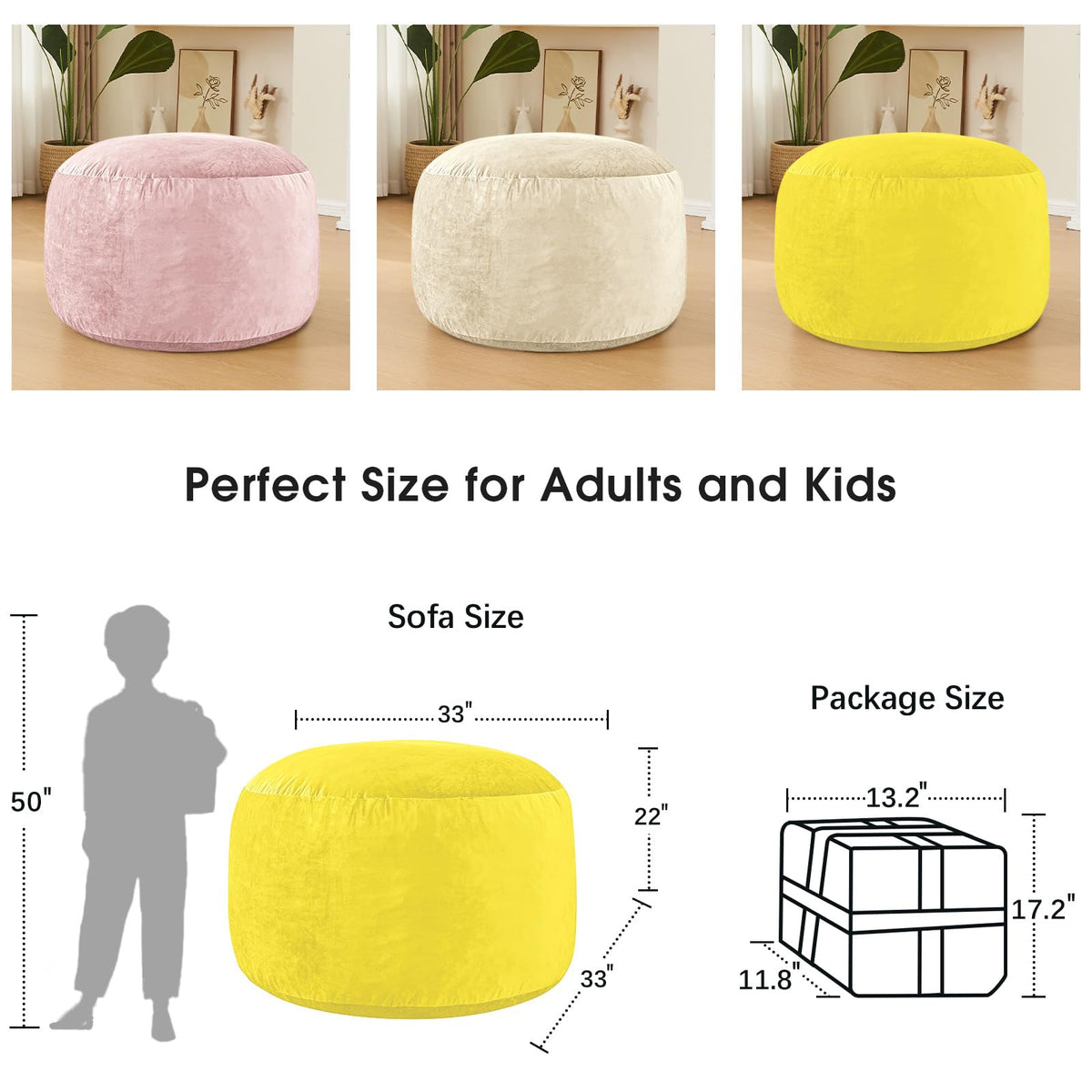 Yellow 3 ft Memory Foam Bean Bag Chair W701