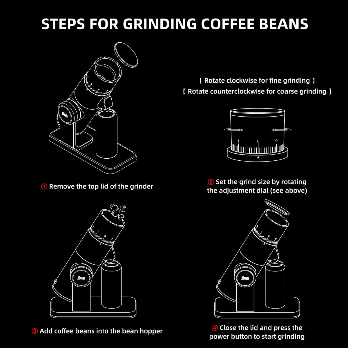 Black Electric Burr Coffee Grinder with Stainless Steel Conical Burr D440