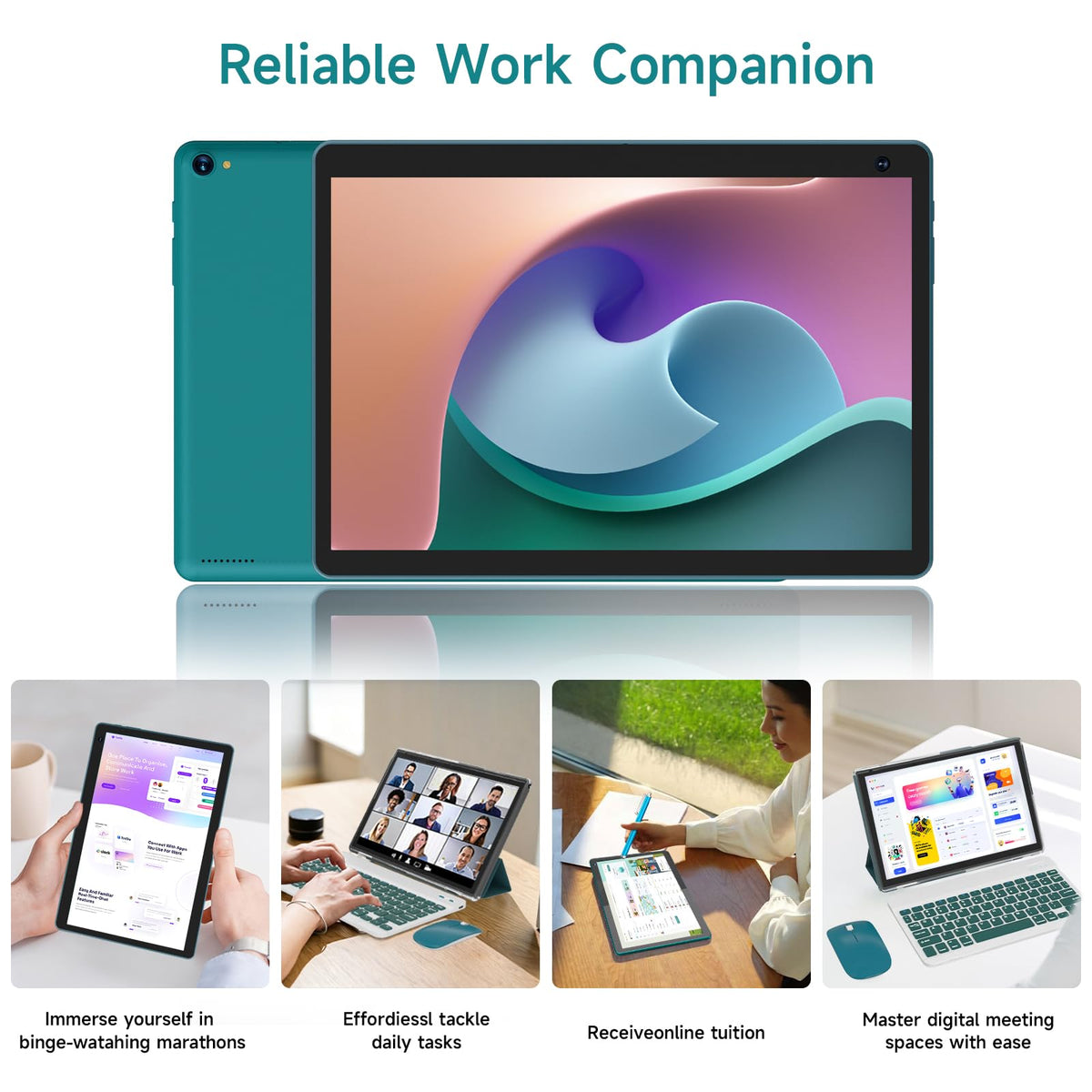 Android 15 Tablet 10 inch, 8GB RAM 32GB ROM, 2 in 1 Tablet with Keyboard Case, 1280x800 HD IPS Screen, Navy J42389