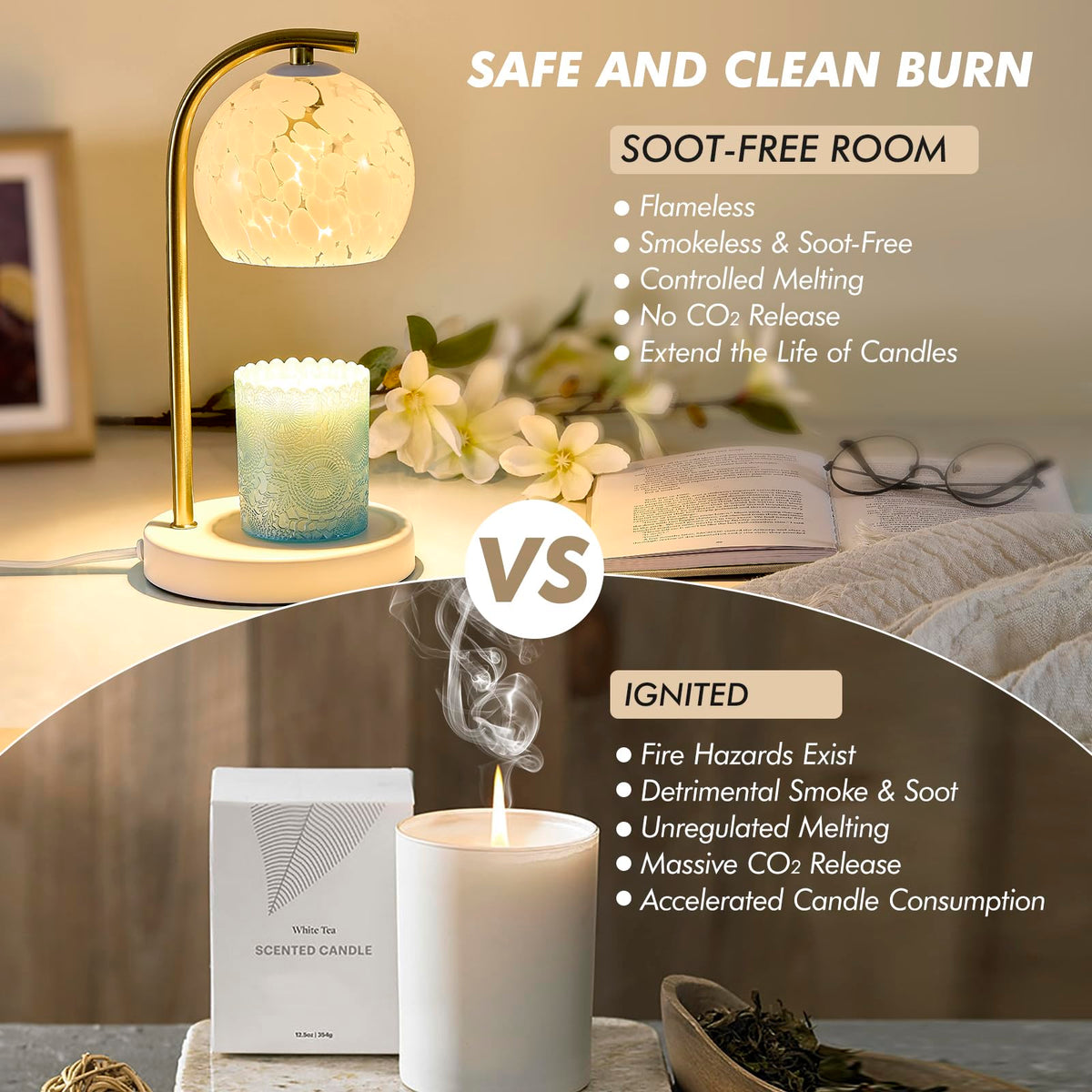 Dimmable Candle Warmer Lamp with Timer, 2 Bulbs, White F81246