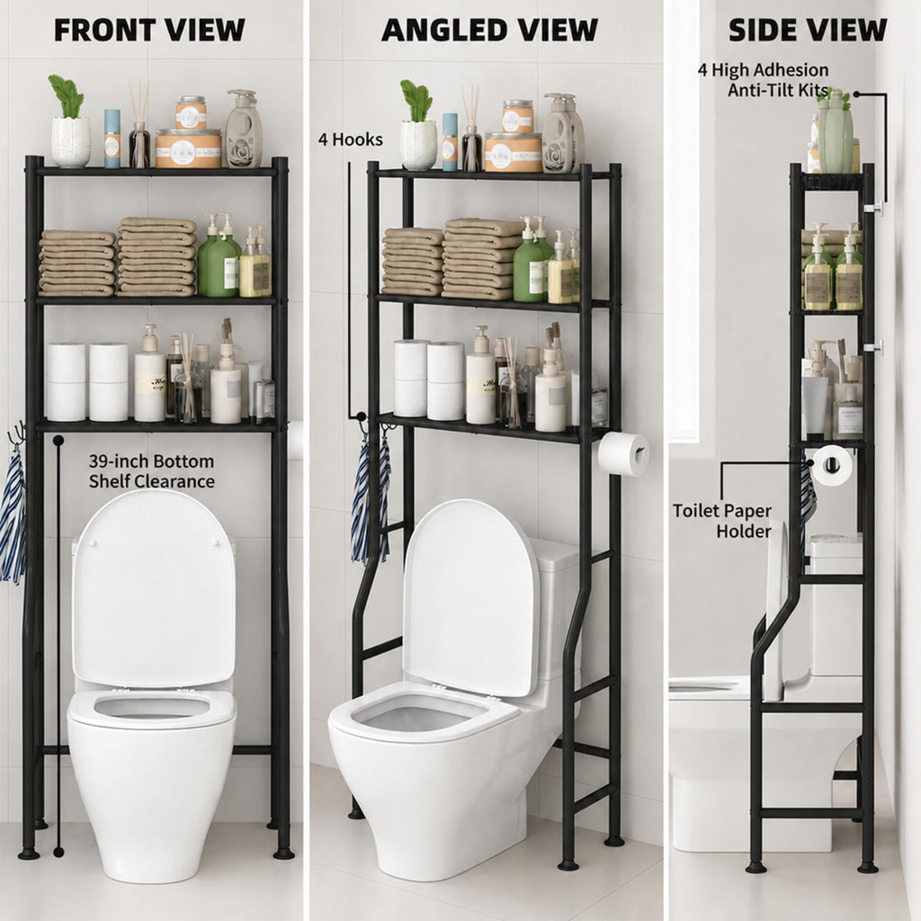 3-Tier Over Toilet Storage, Black V795