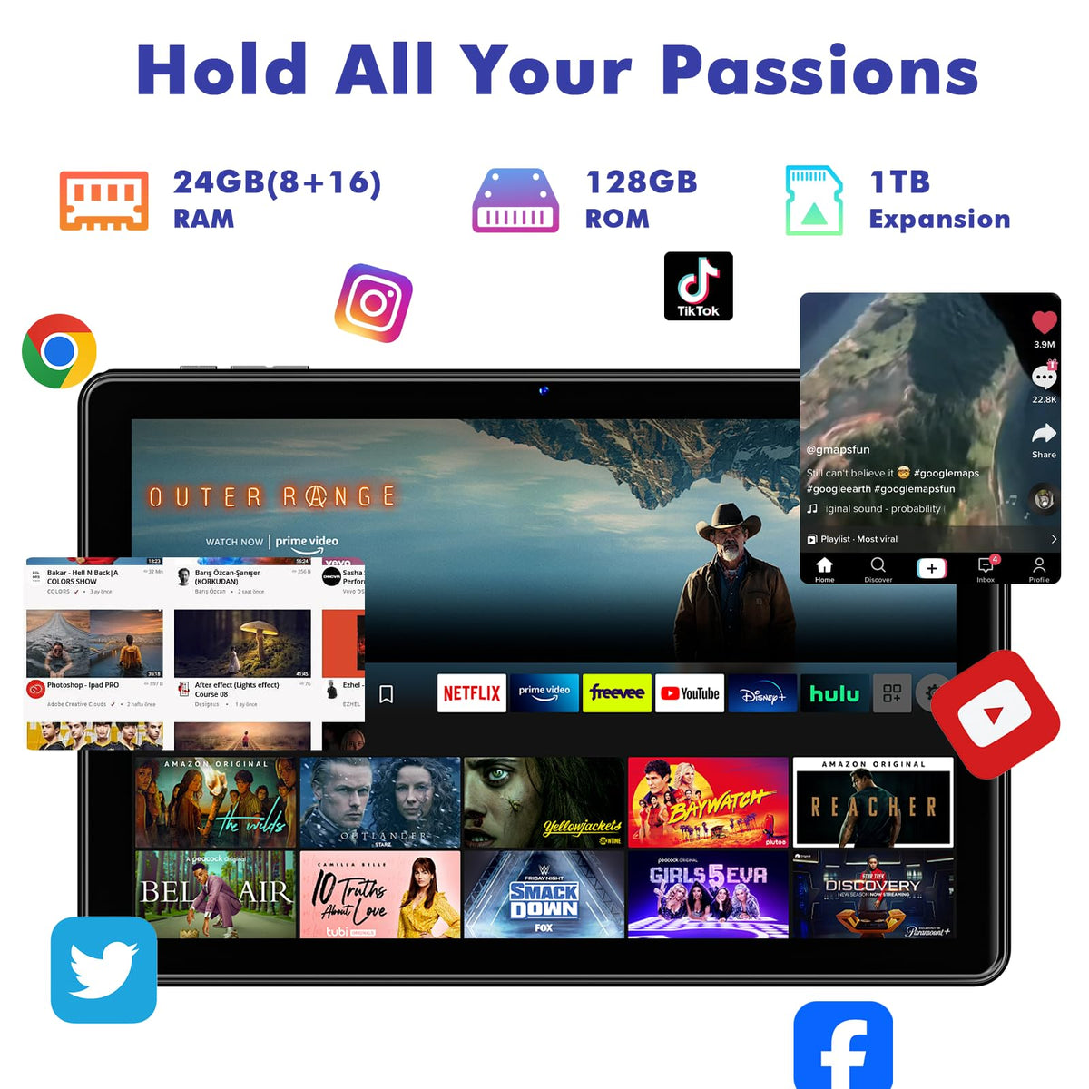 10.1 Inch Android 15 Tablet, 24GB RAM 128GB ROM, 1280 x 800 HD Display, 6000mAh Battery, 5MP+8MP Camera (Black) K755667