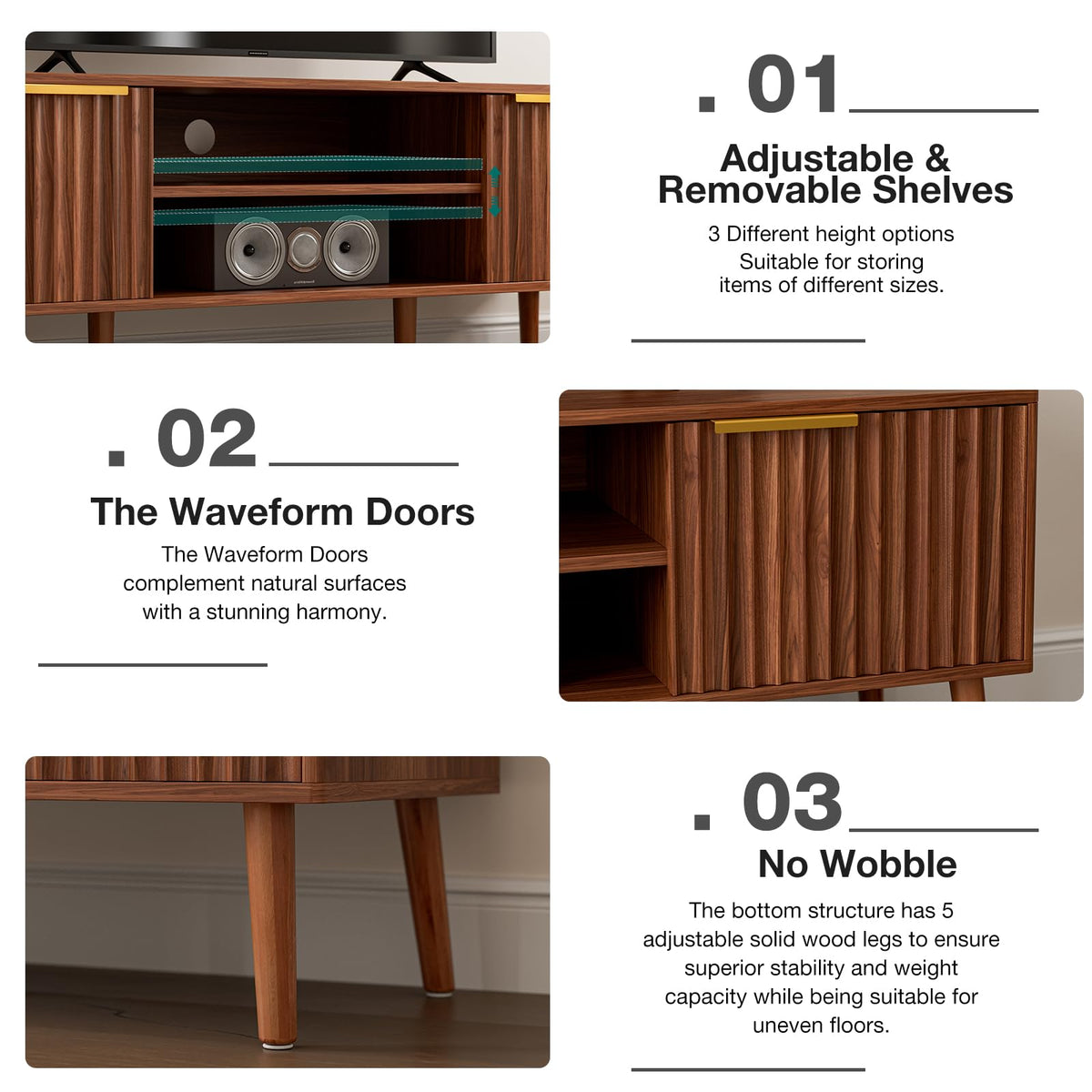 Walnut TV Stand with Fluted Doors U147
