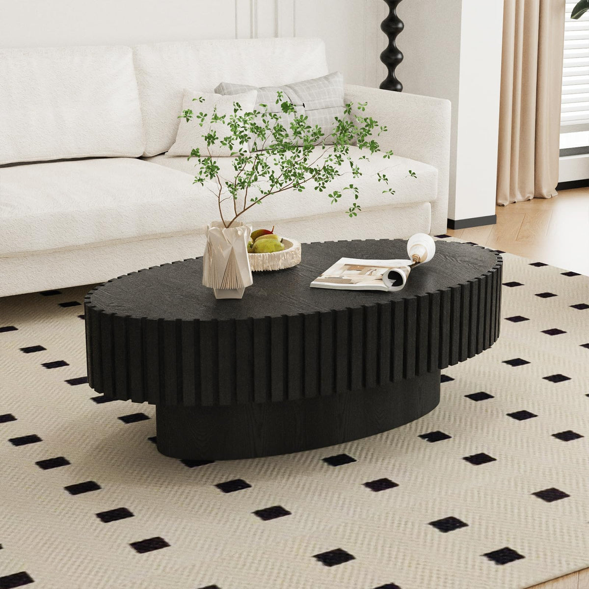 Black Modern Wood Oval Coffee Table I525