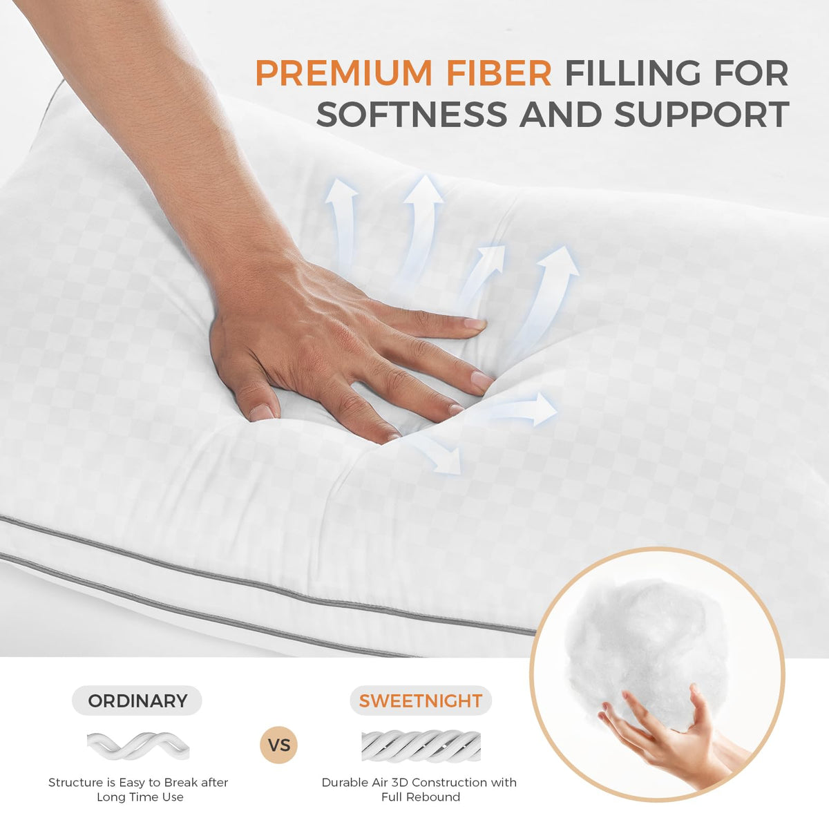 King Size Set of 2 Gusseted Bed Pillows L415919
