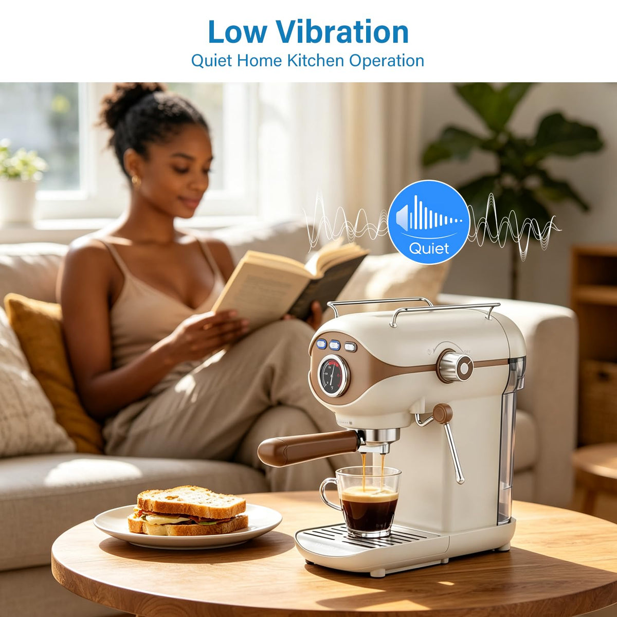 White Compact Espresso Machine with Milk Frother H676973