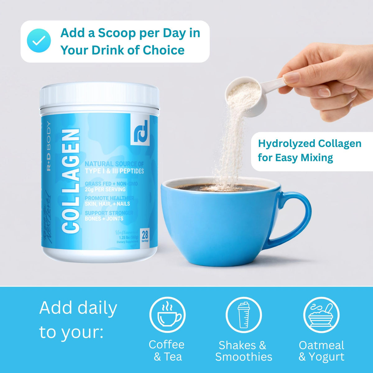 Hydrolyzed Collagen Peptides Powder Type I & III Unflavored 28 Servings K98732