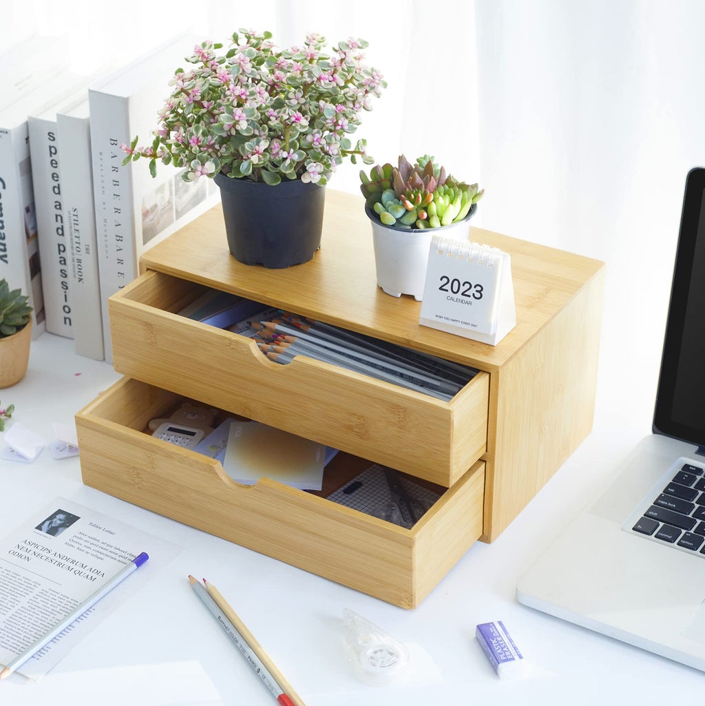 Bamboo Desk Organizer with Drawers K1311