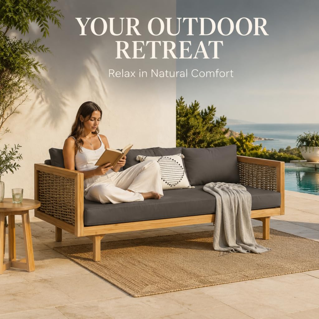 Acacia Wood 3-Seater Patio Sofa with Cushions G676399