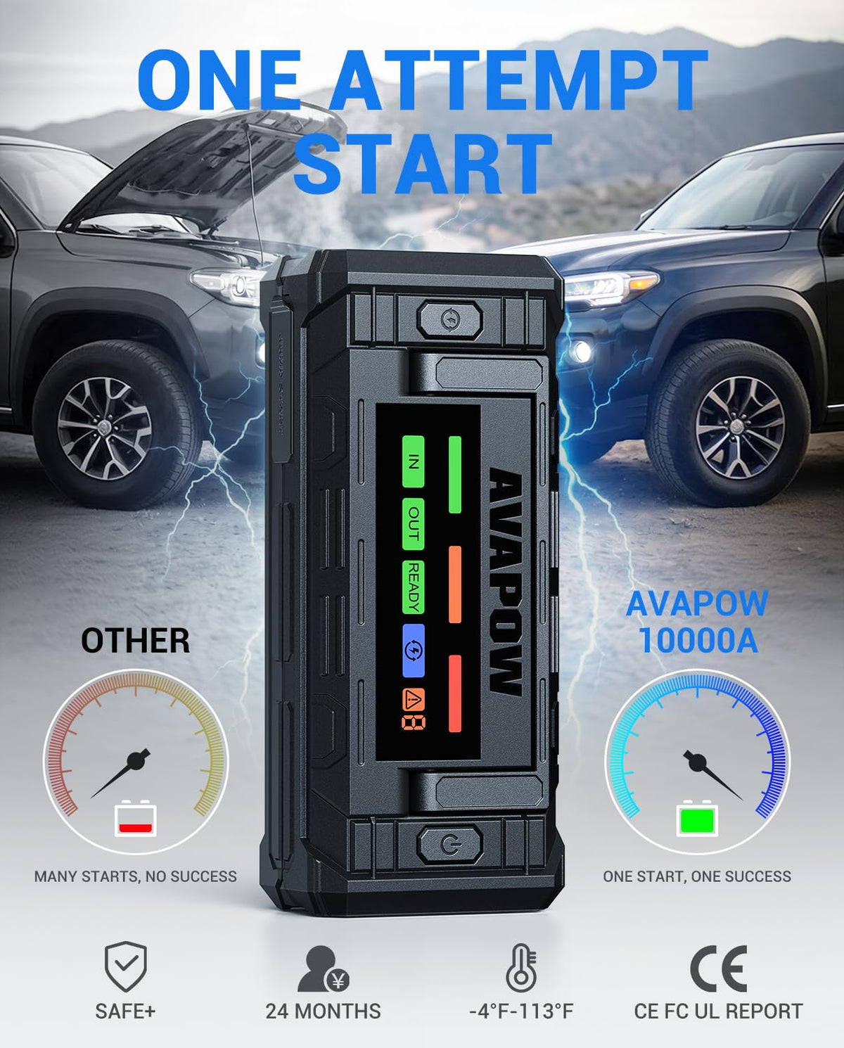 10000A Portable Battery Jumper Starter with 4" HD Display U100