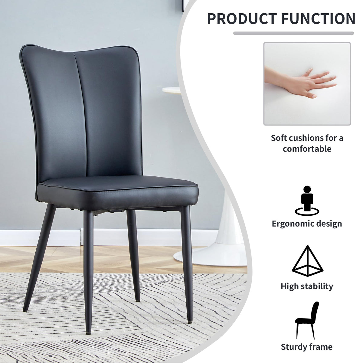 Black Faux PU Leather Dining Chairs Set of 4 Z76616