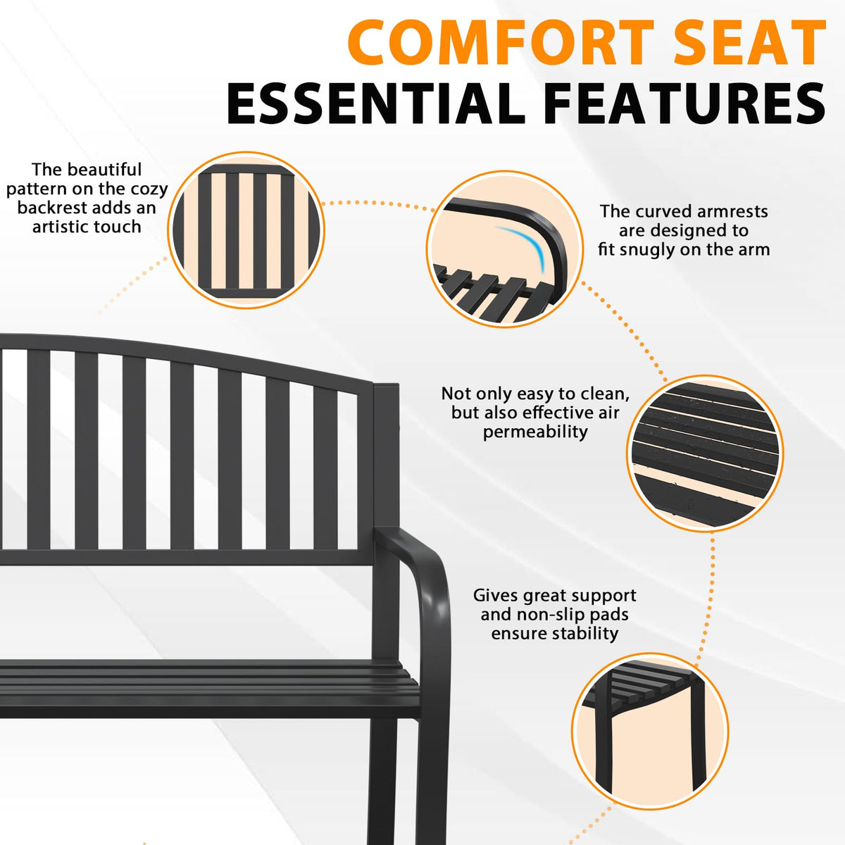 50" Anti-Rust Weatherproof Outdoor Bench Q140