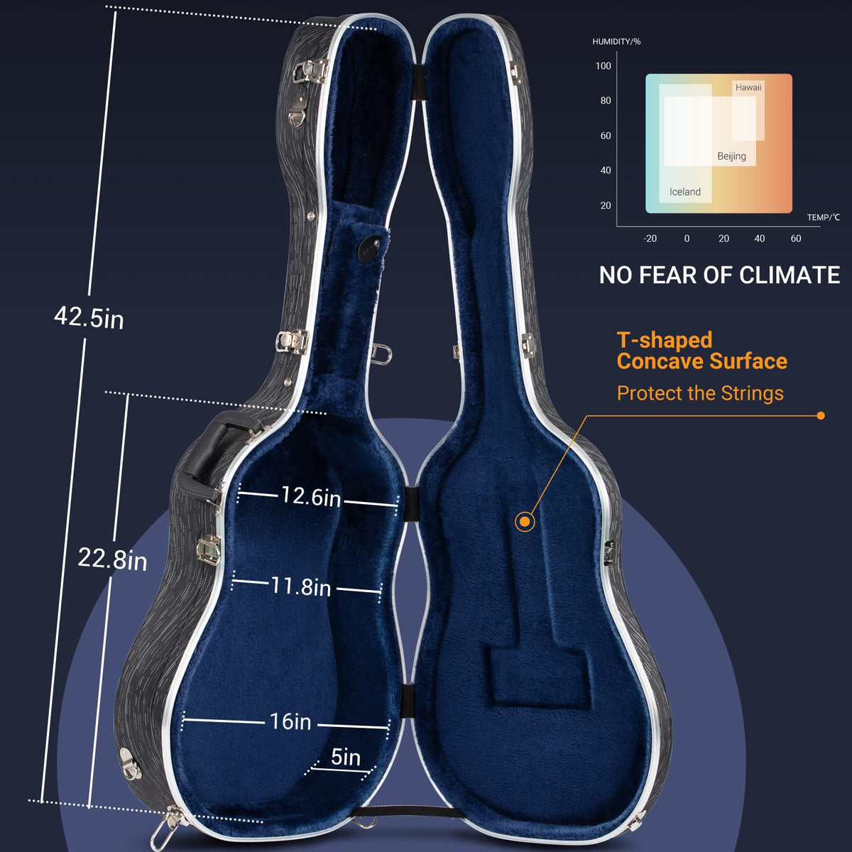 41 Inch ABS Hard Acoustic Guitar Case Black O95958