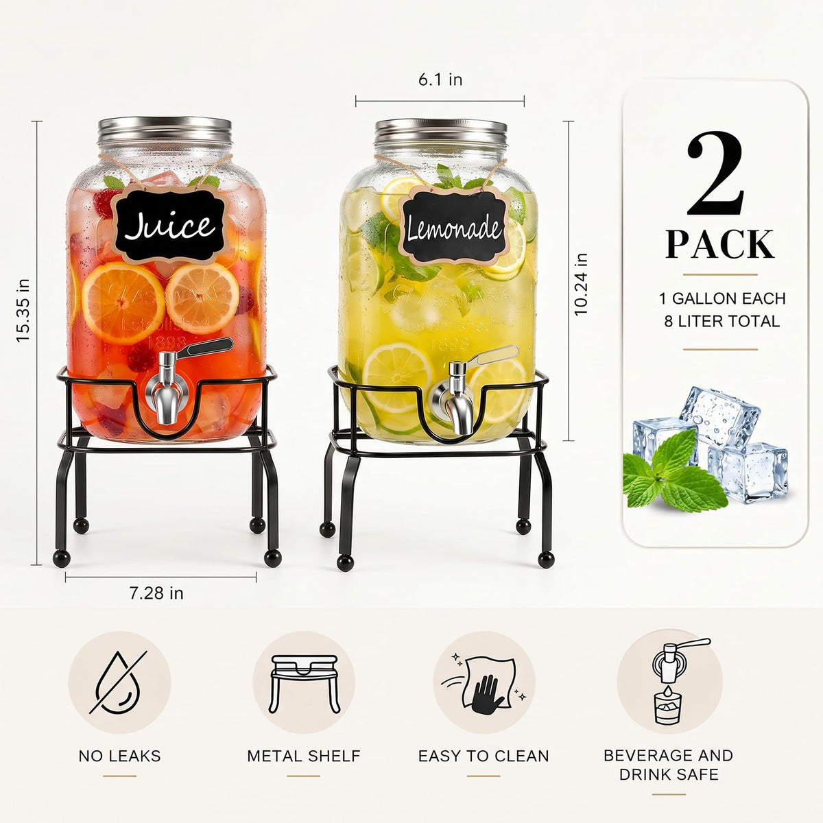 1 Gallon Glass Drink Dispensers with Spigot A553