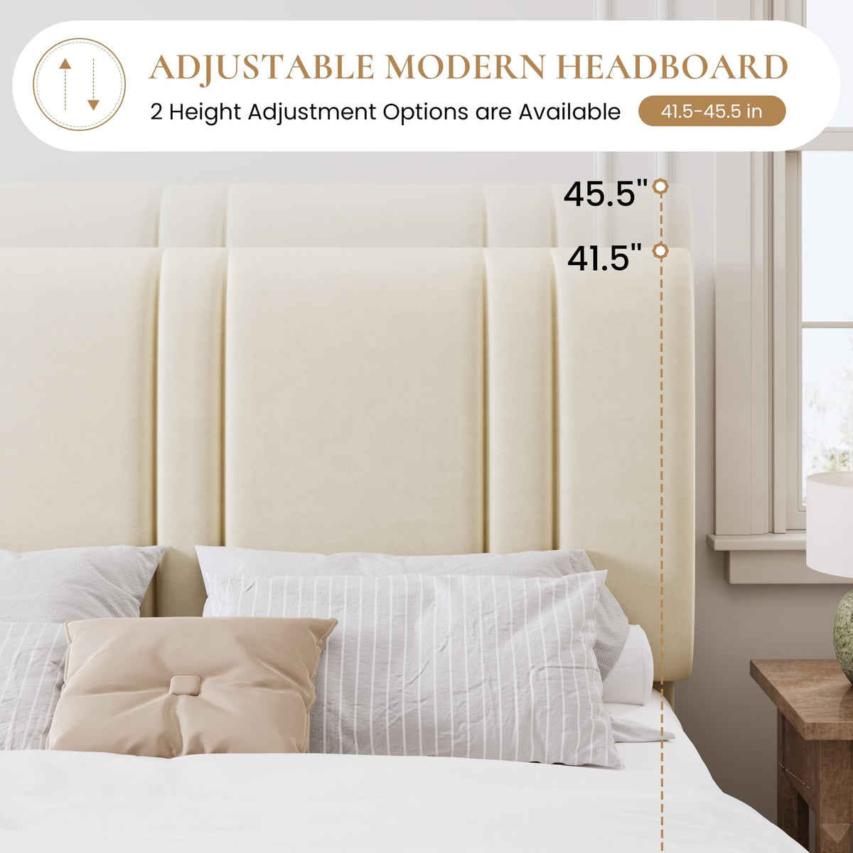 Queen Size Velvet Bed Frame with Adjustable Headboard R359051