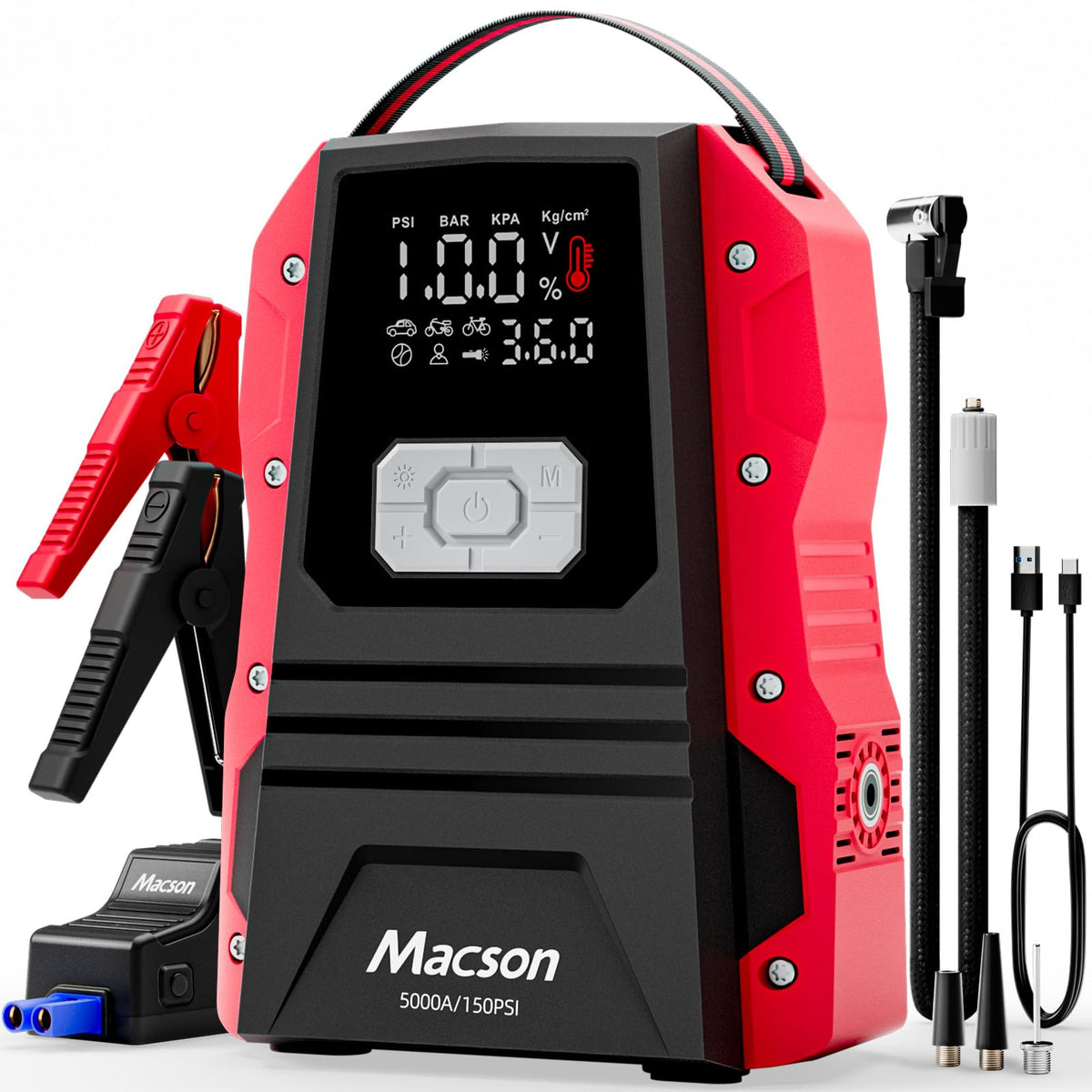 Portable 12V Jump Starter with Air Compressor and 150PSI Tire Inflator B434116