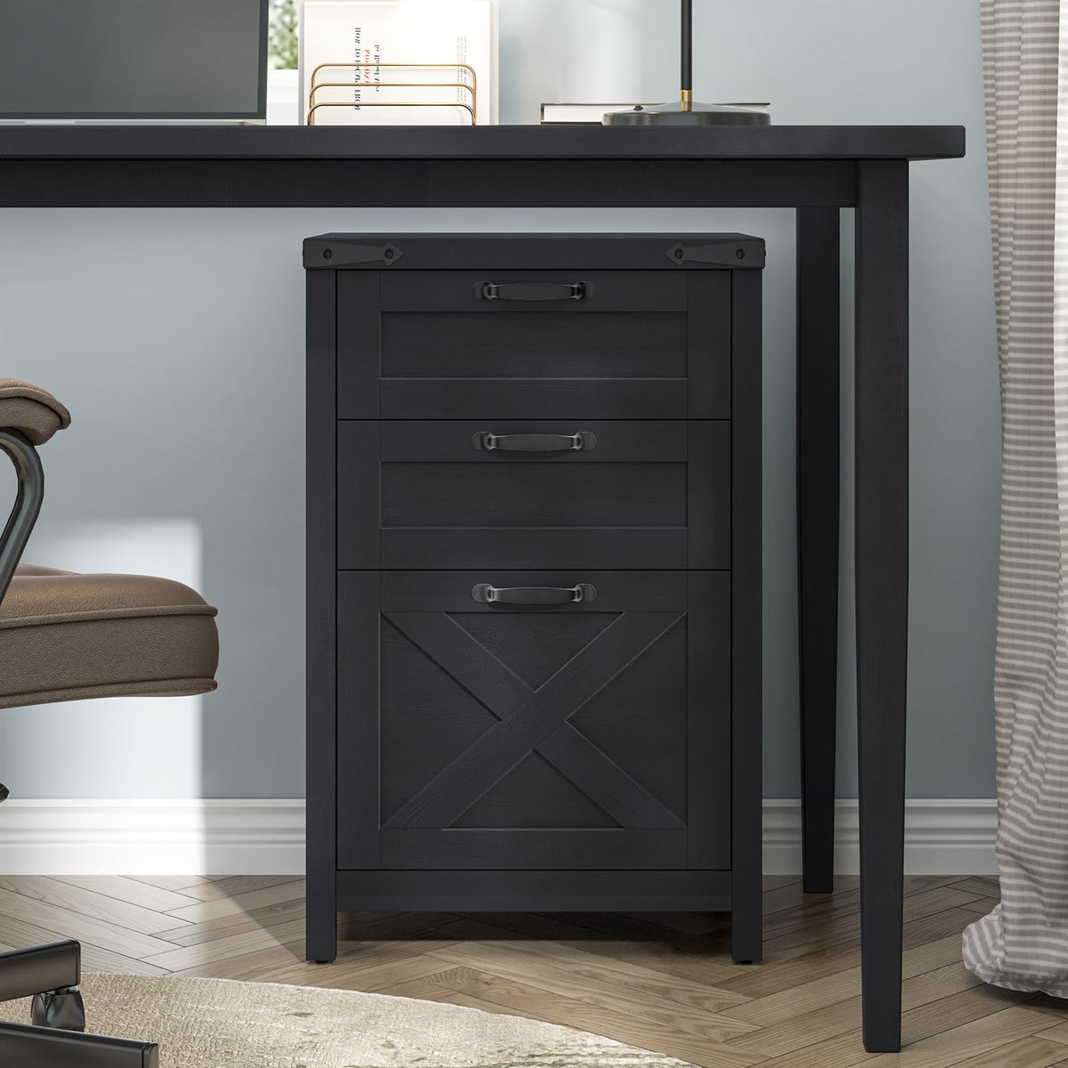 Black 3 Drawer File Cabinet Z517