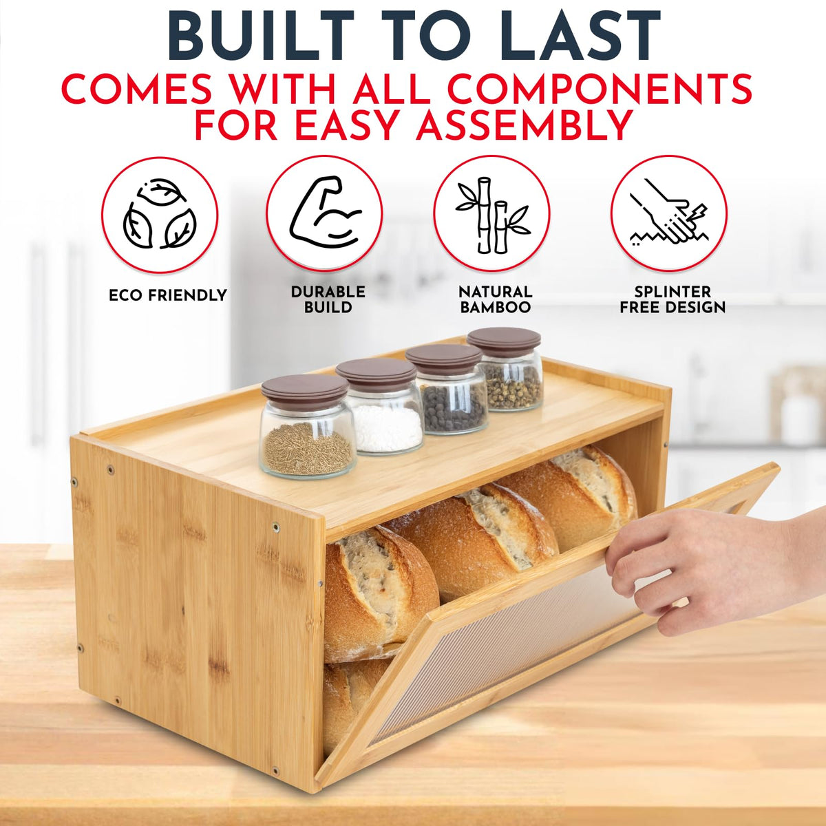 Bamboo Bread Box with Acrylic Window C659
