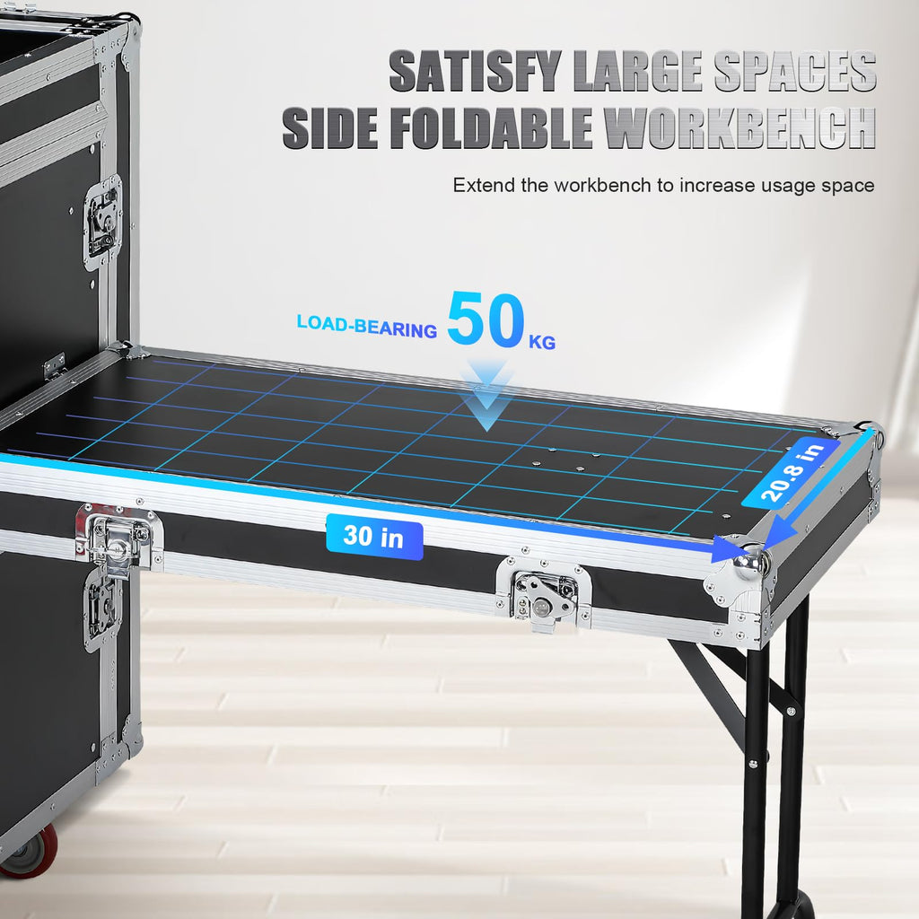 16U DJ Controller Case Rack with 2 Side Tables and 4 Casters Q16622