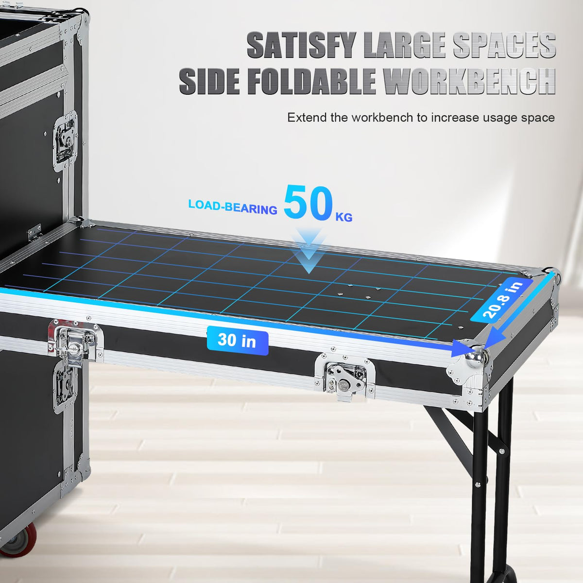16U DJ Controller Case Rack with 2 Side Tables and 4 Casters Q16622