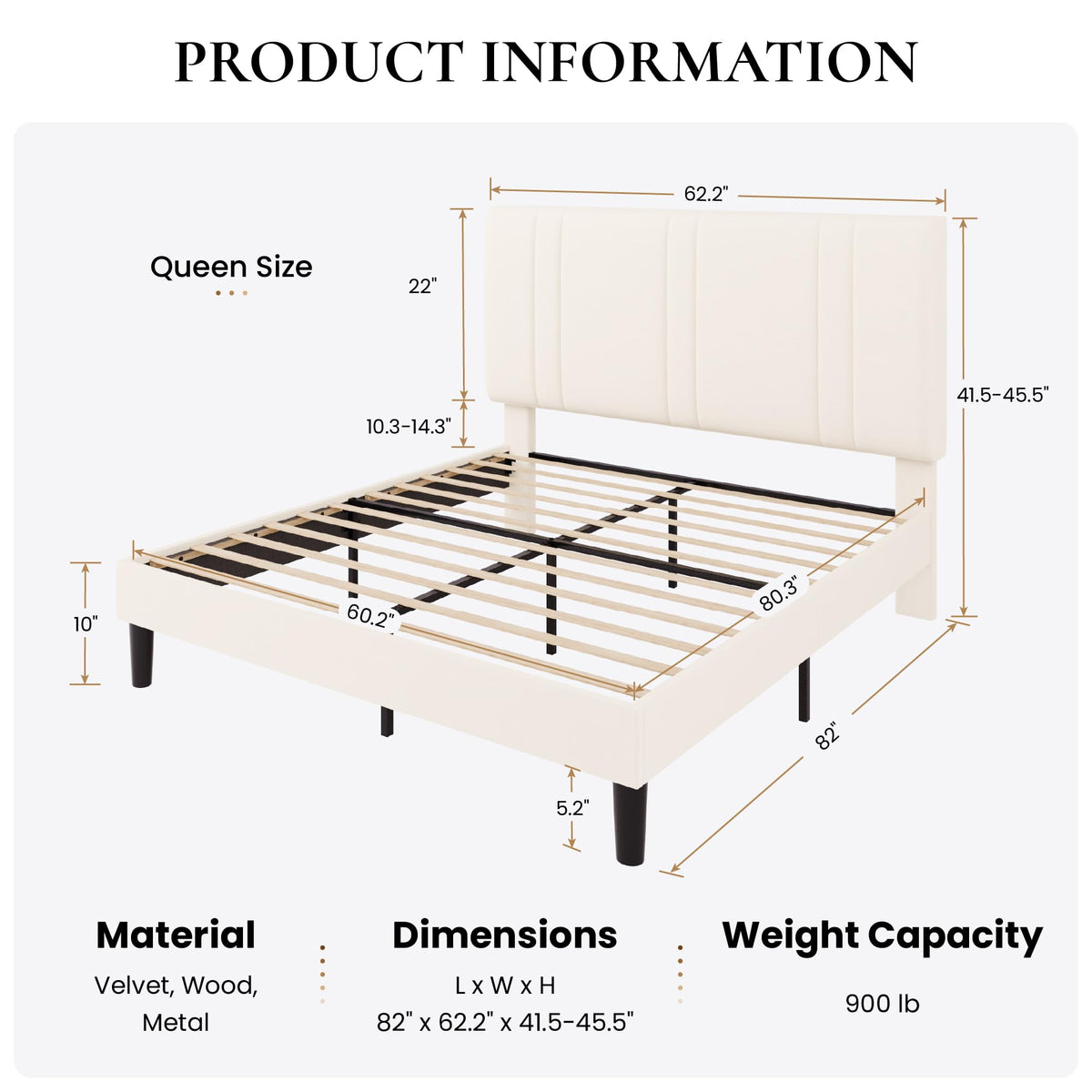 Queen Size Velvet Bed Frame with Adjustable Headboard R359051