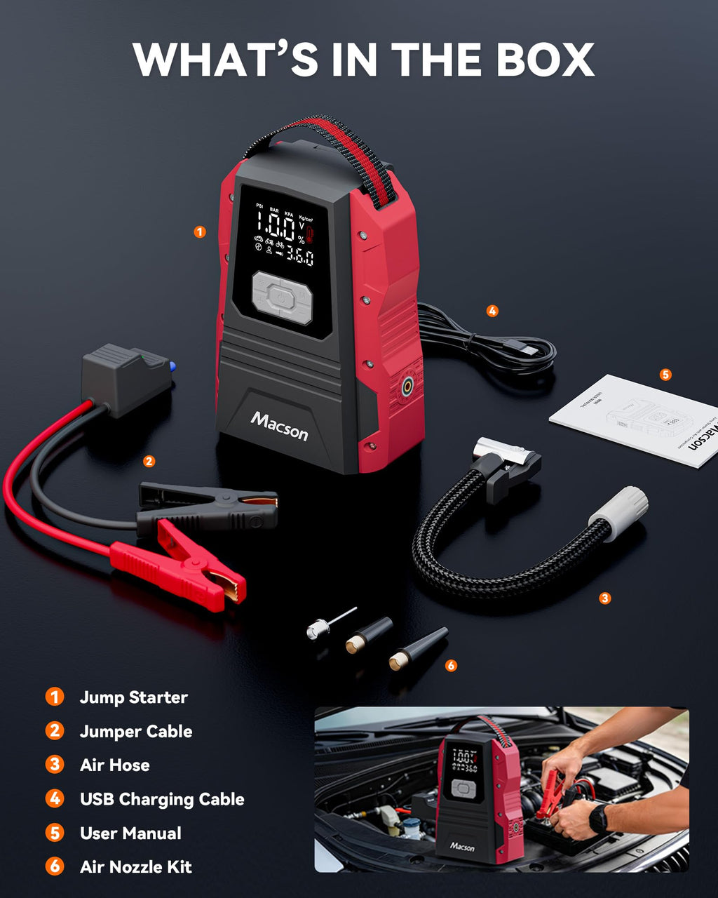 Portable 12V Jump Starter with Air Compressor and 150PSI Tire Inflator B434116