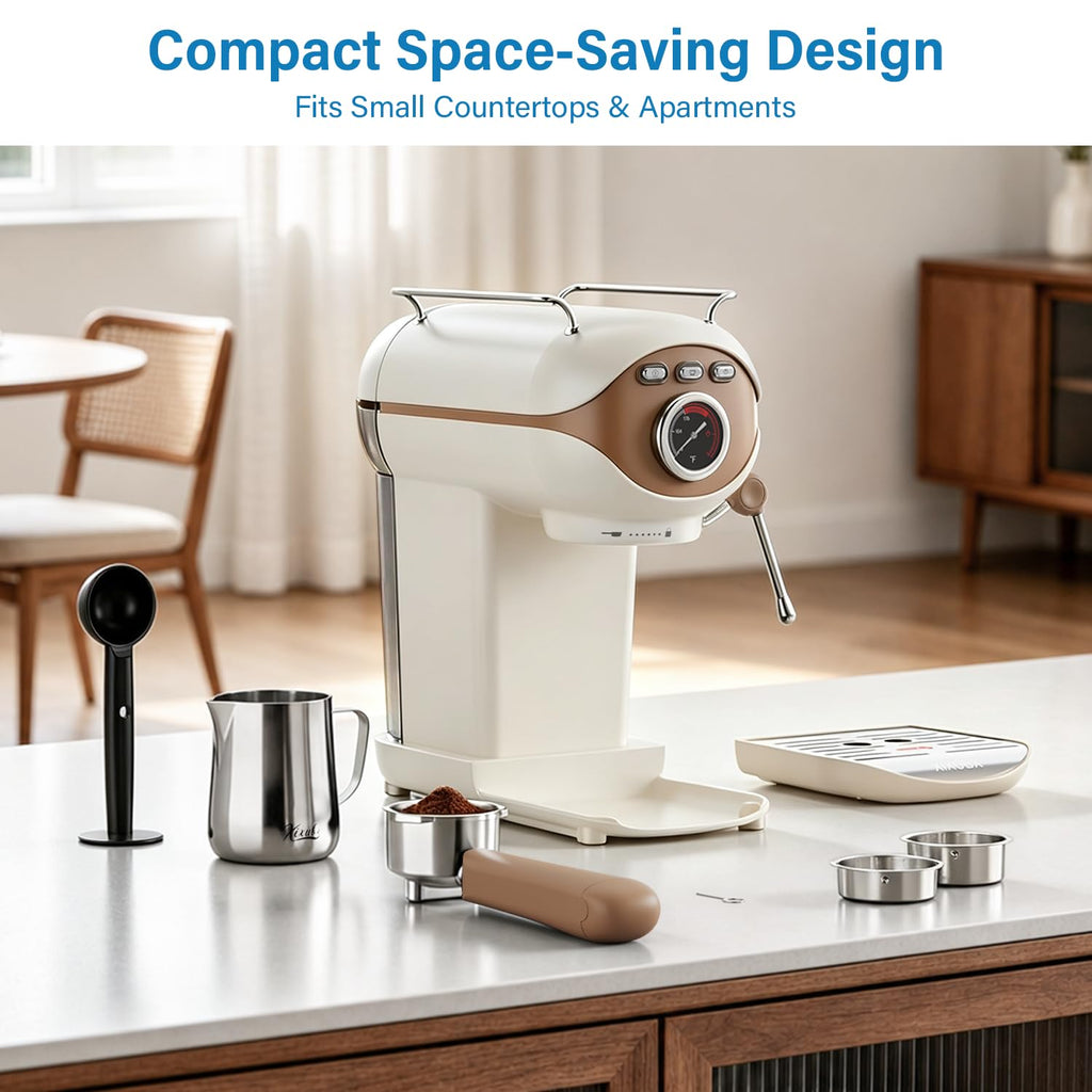 White Compact Espresso Machine with Milk Frother H676973
