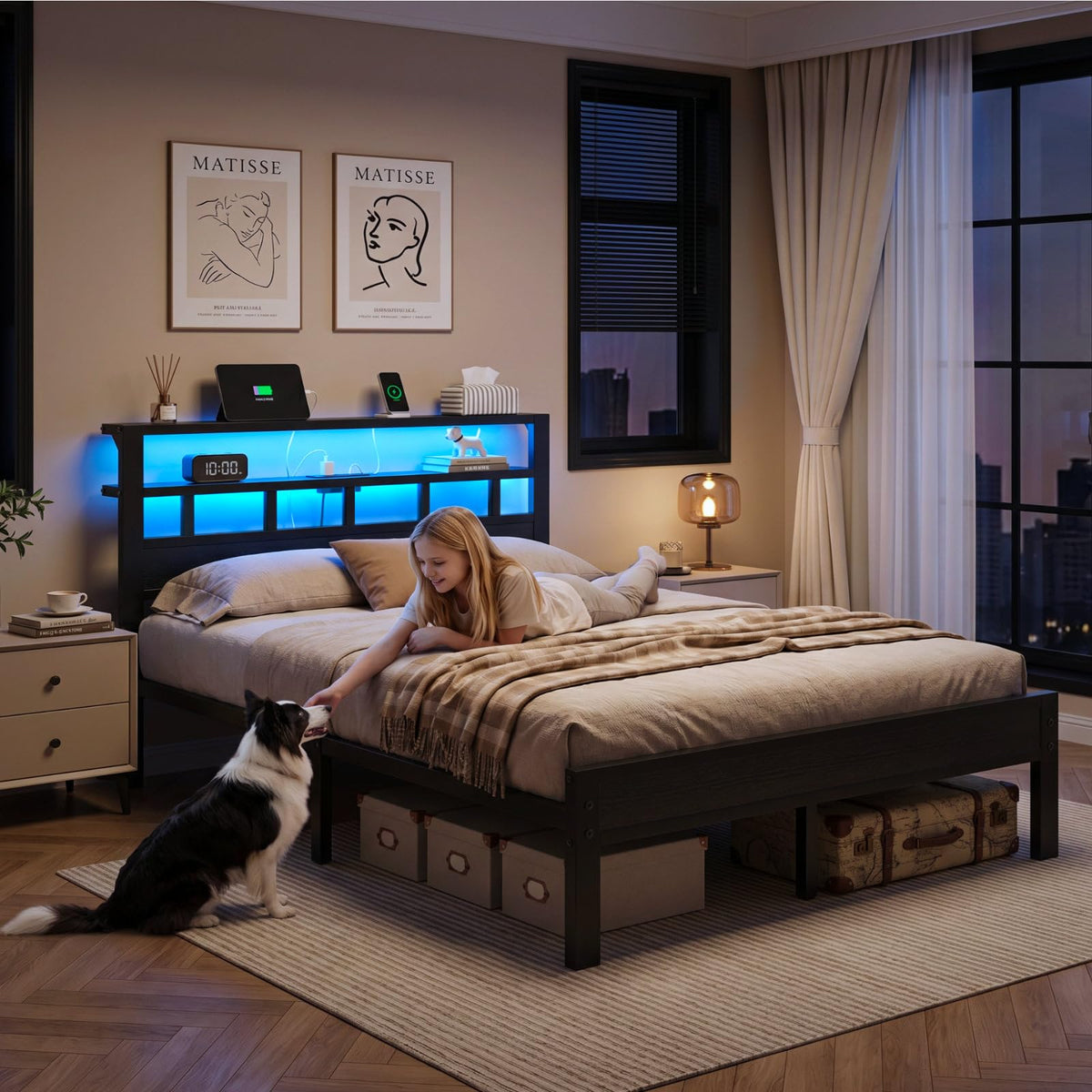 Full Size Bed Frame with Charging Station and LED C833775