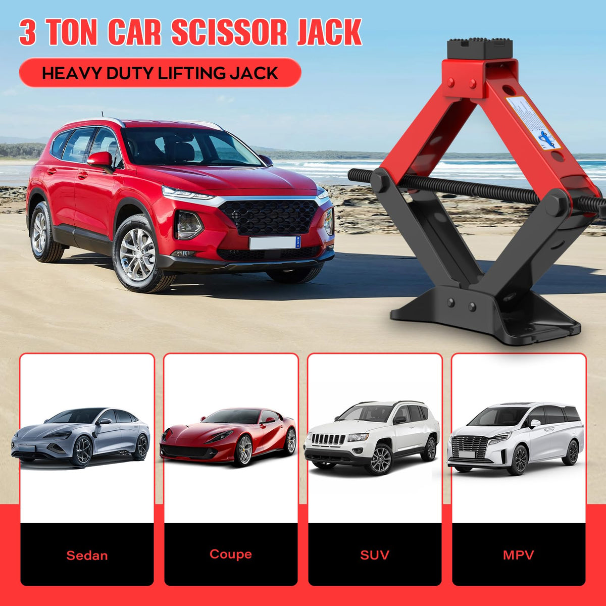 3 Ton Heavy Duty Scissor Jack Kit with Lug Wrench T723372