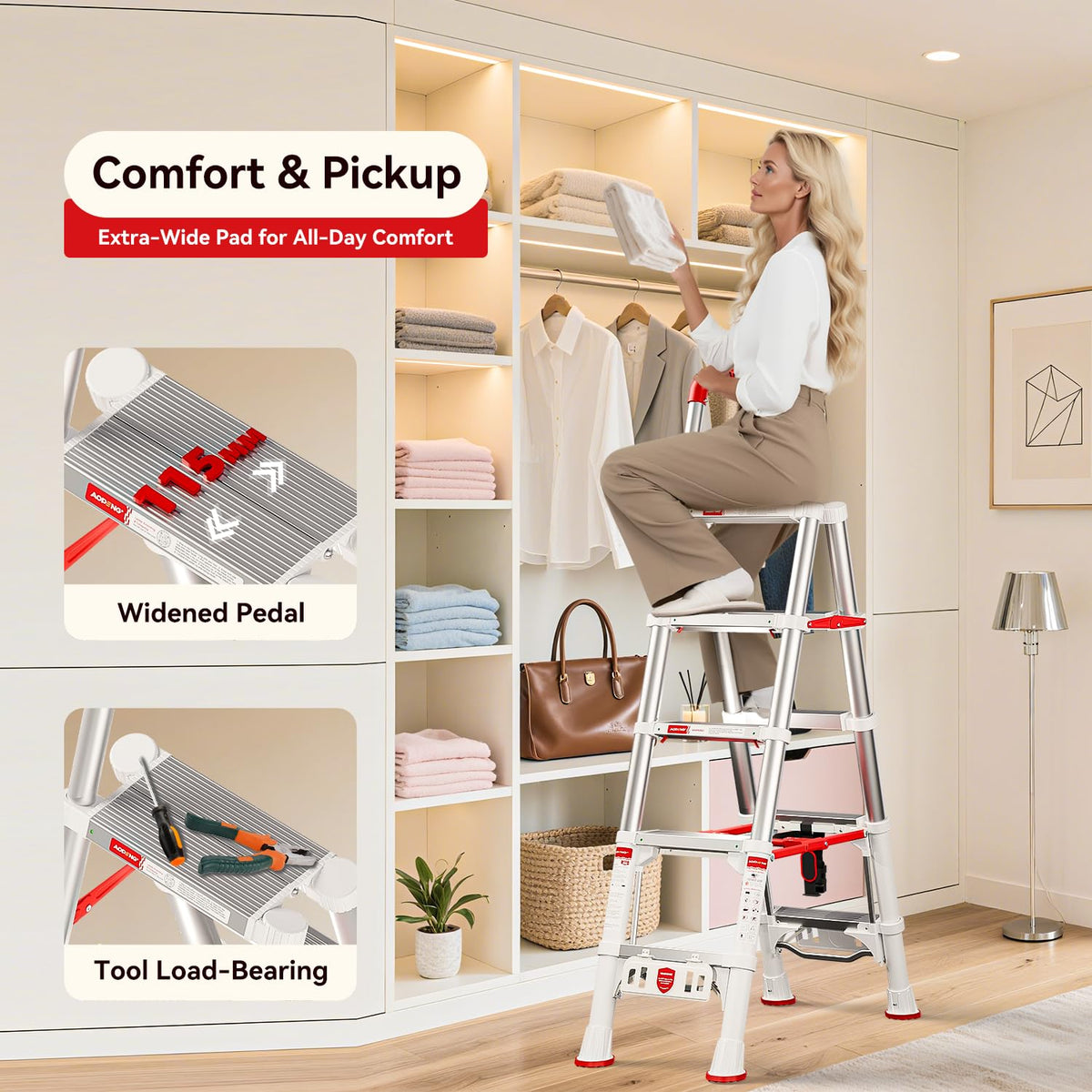 Telescoping Extension Ladder, 4.4FT Folding Step Stool, Aluminum 5 Step Ladder 600lbs Capacity X688117