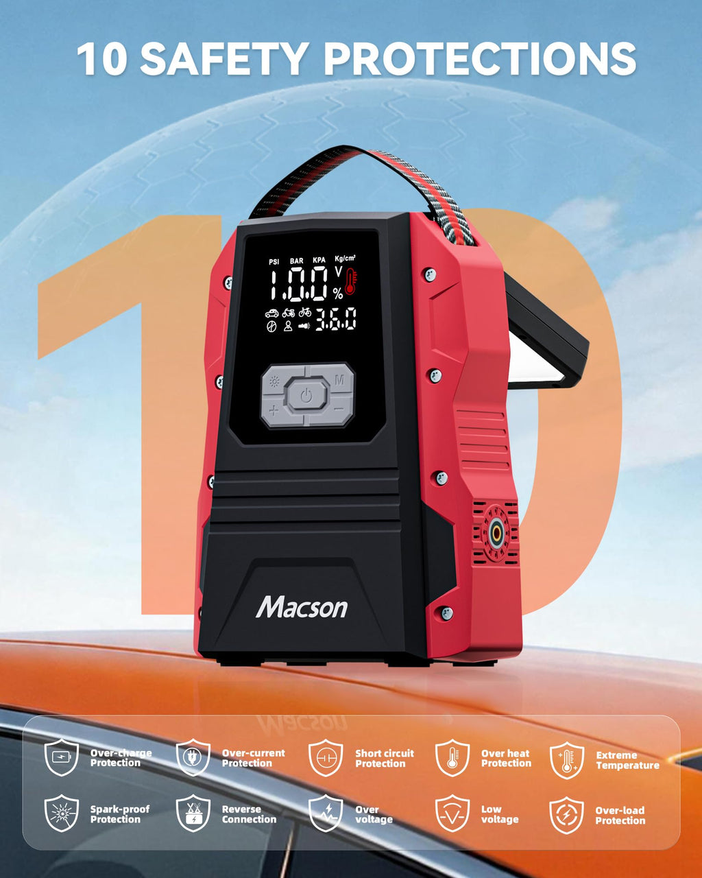Portable 12V Jump Starter with Air Compressor and 150PSI Tire Inflator B434116
