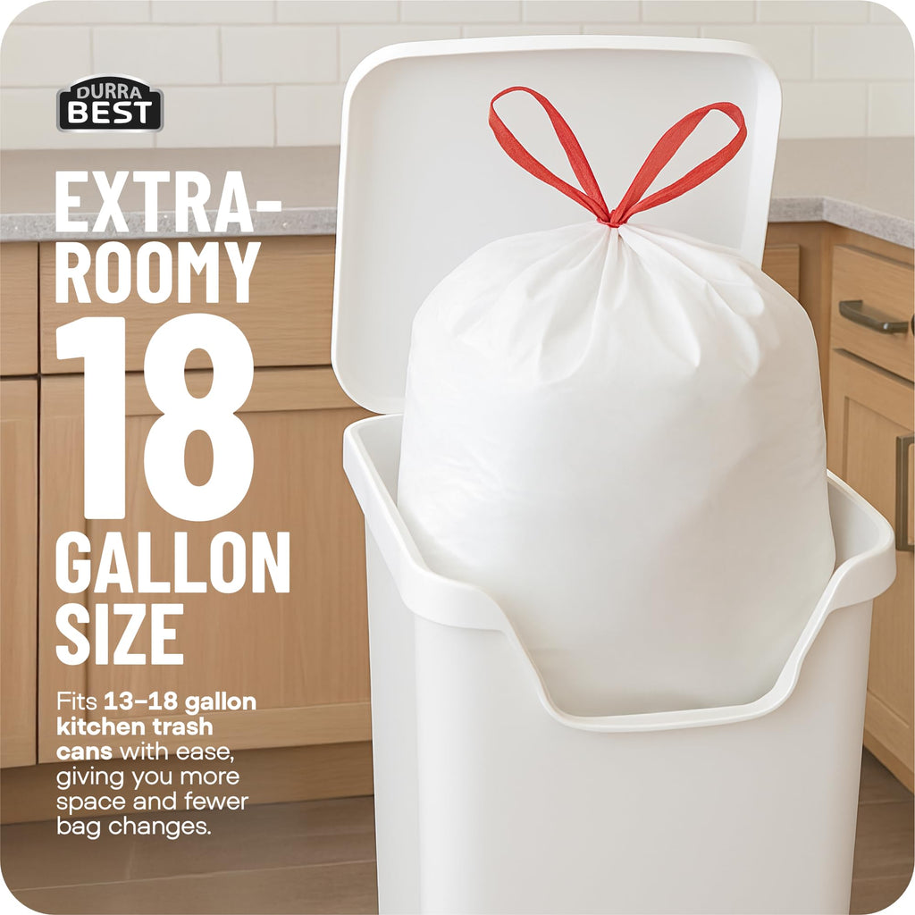 120 Count 18 Gallon White Heavy-Duty Drawstring Trash Bags M5842