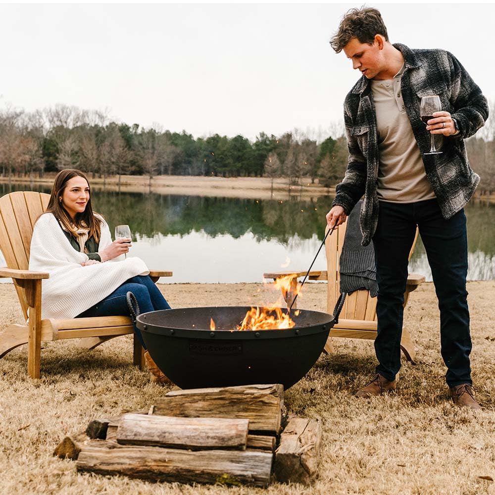 32in Cast Iron Wood Burning Fire Pit with Screen and Poker S340085