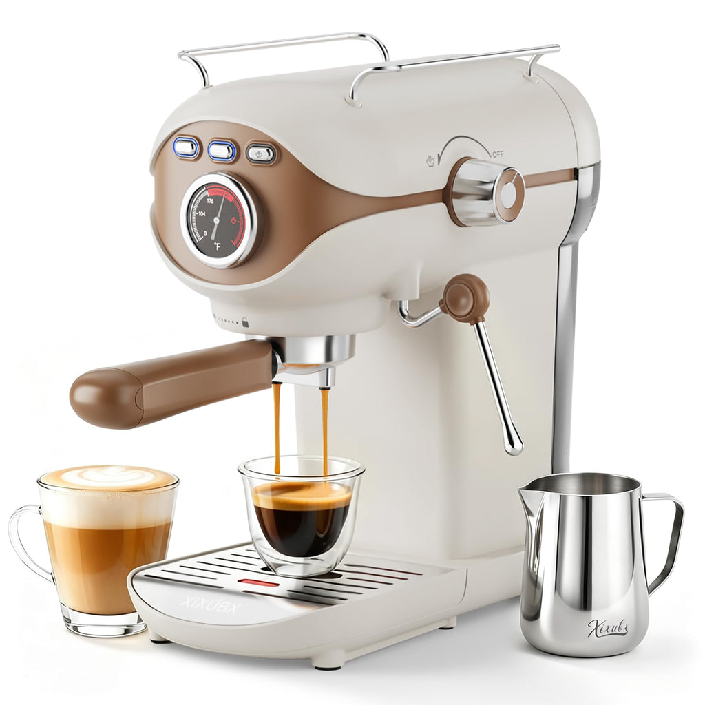 White Compact Espresso Machine with Milk Frother H676973