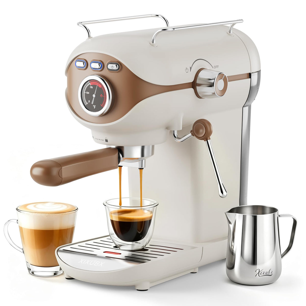 White Compact Espresso Machine with Milk Frother H676973