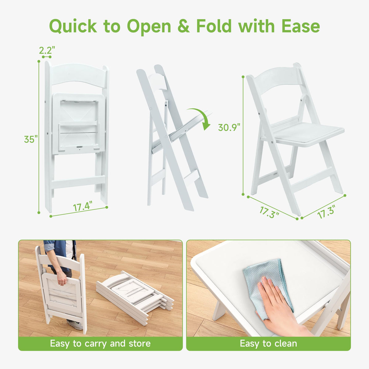 White Resin Folding Chairs with Cushion, 10 Pack M243376